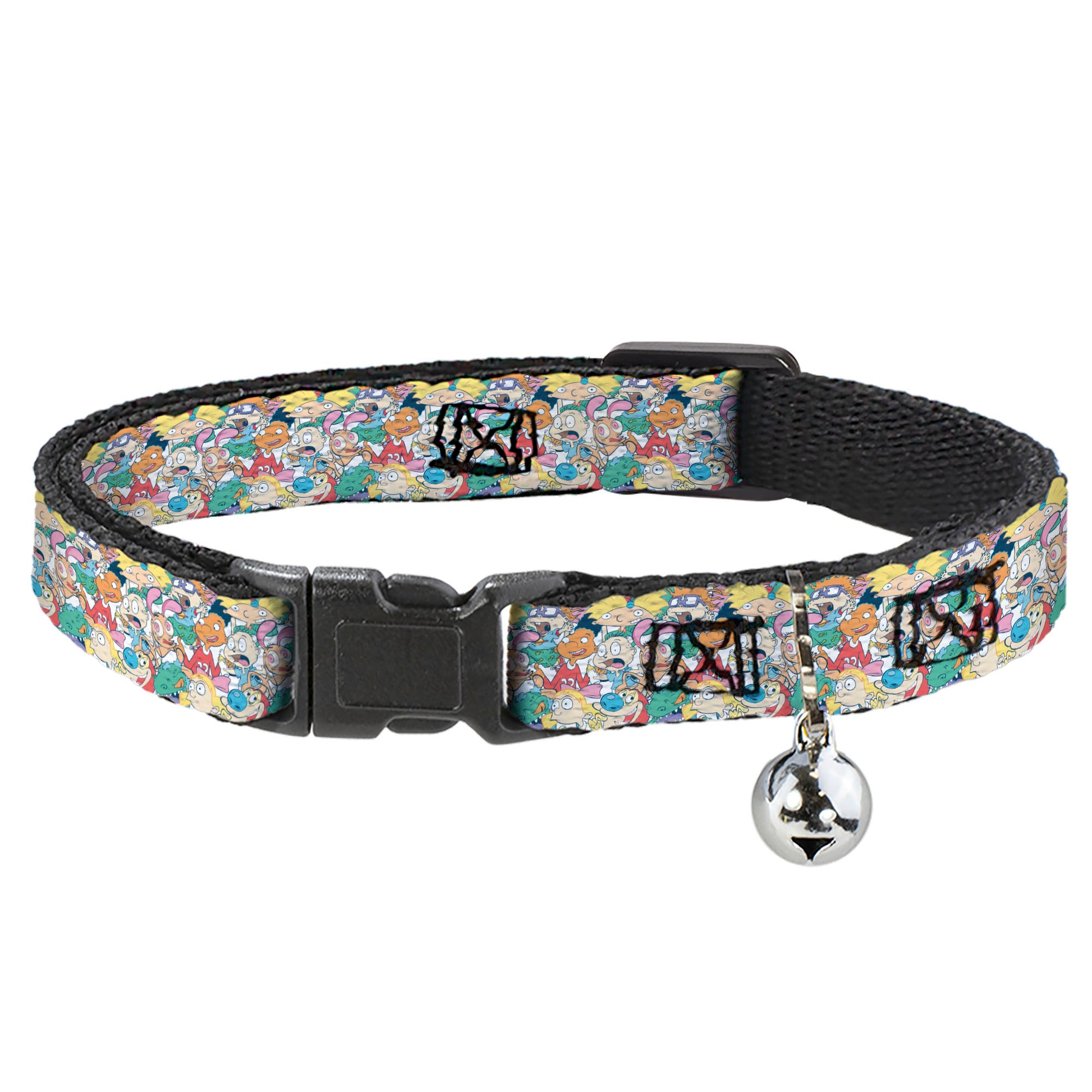 Cat Collar Breakaway with Bell - Nick 90's Rewind 8-Character Mash Up Collage White Breakaway Cat Collars Nick 90s