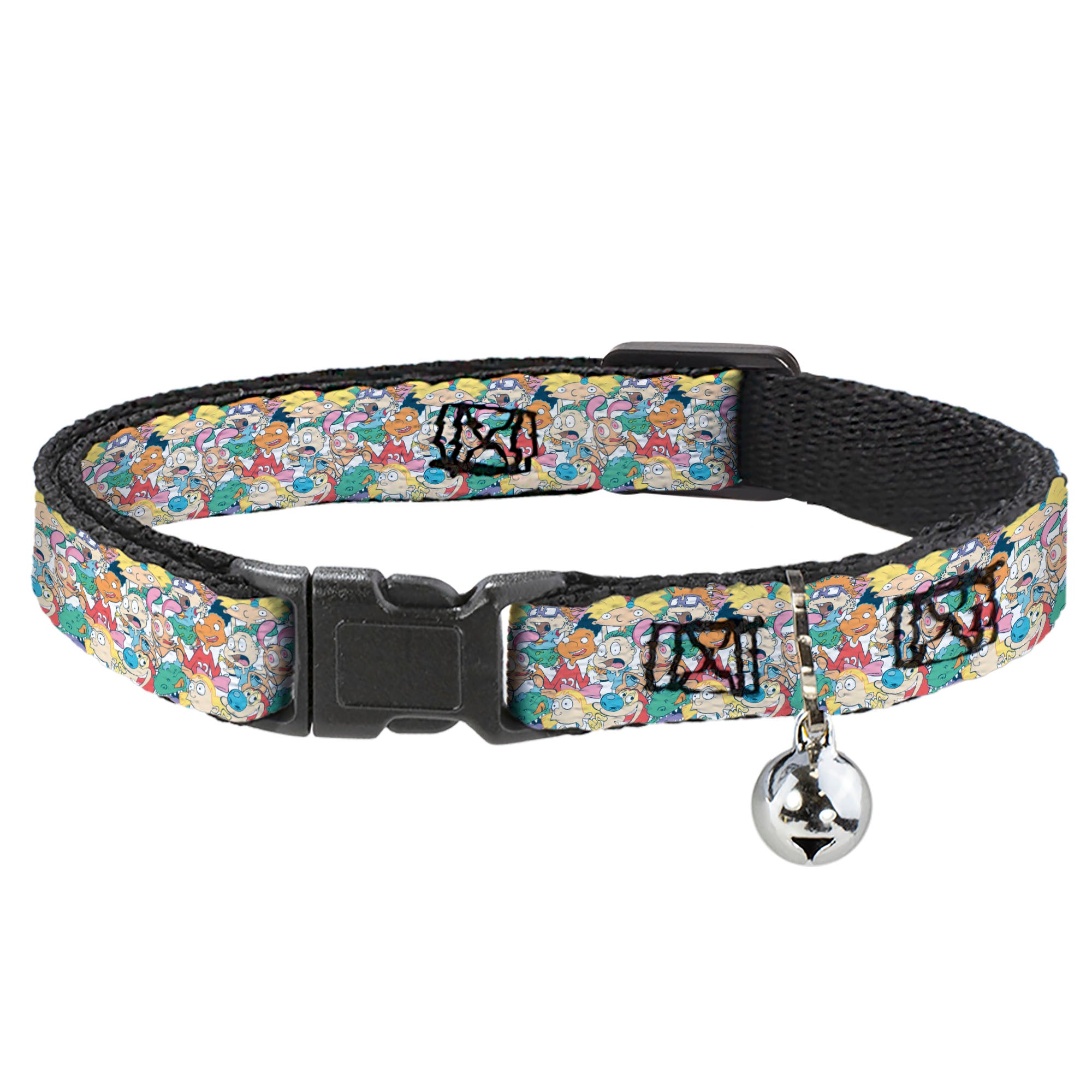 Cat Collar Breakaway with Bell - Nick 90's Rewind 8-Character Mash Up Collage White Breakaway Cat Collars Nick 90s