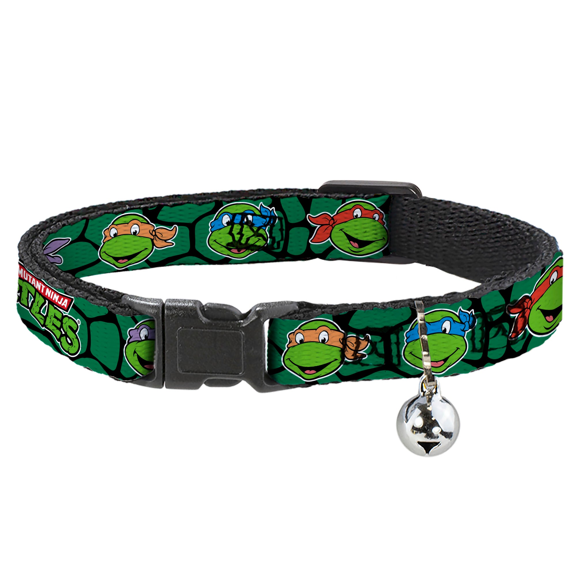 Cat Collar Breakaway with Bell - Classic TEENAGE MUTANT NINJA TURTLES Turtle Faces Black Green Turtle Shell Breakaway Cat Collars Teenage Mutant Ninja Turtles