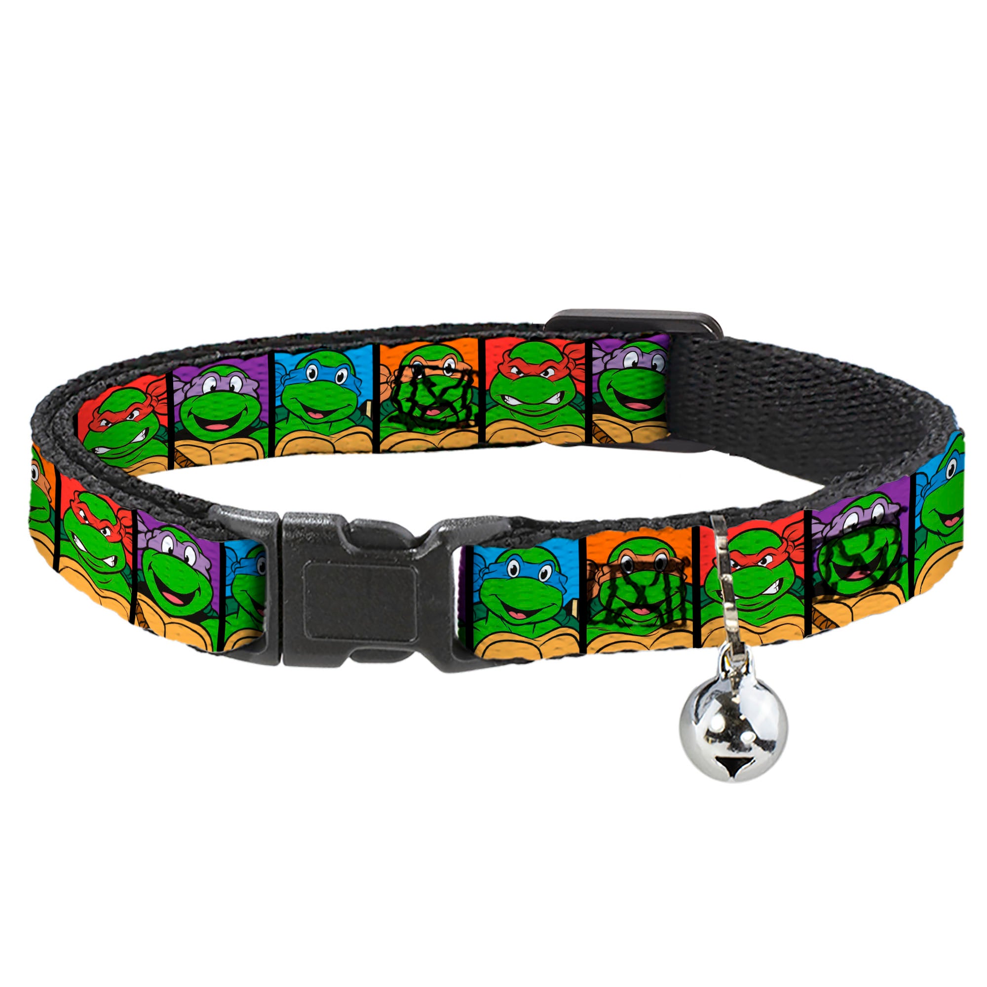Cat Collar Breakaway with Bell - Classic TMNT Face Blocks Black Multi Color Breakaway Cat Collars Teenage Mutant Ninja Turtles