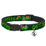 Cat Collar Breakaway with Bell - Classic TMNT Group Faces TURTLES Turtle Shell Black Green Breakaway Cat Collars Teenage Mutant Ninja Turtles
