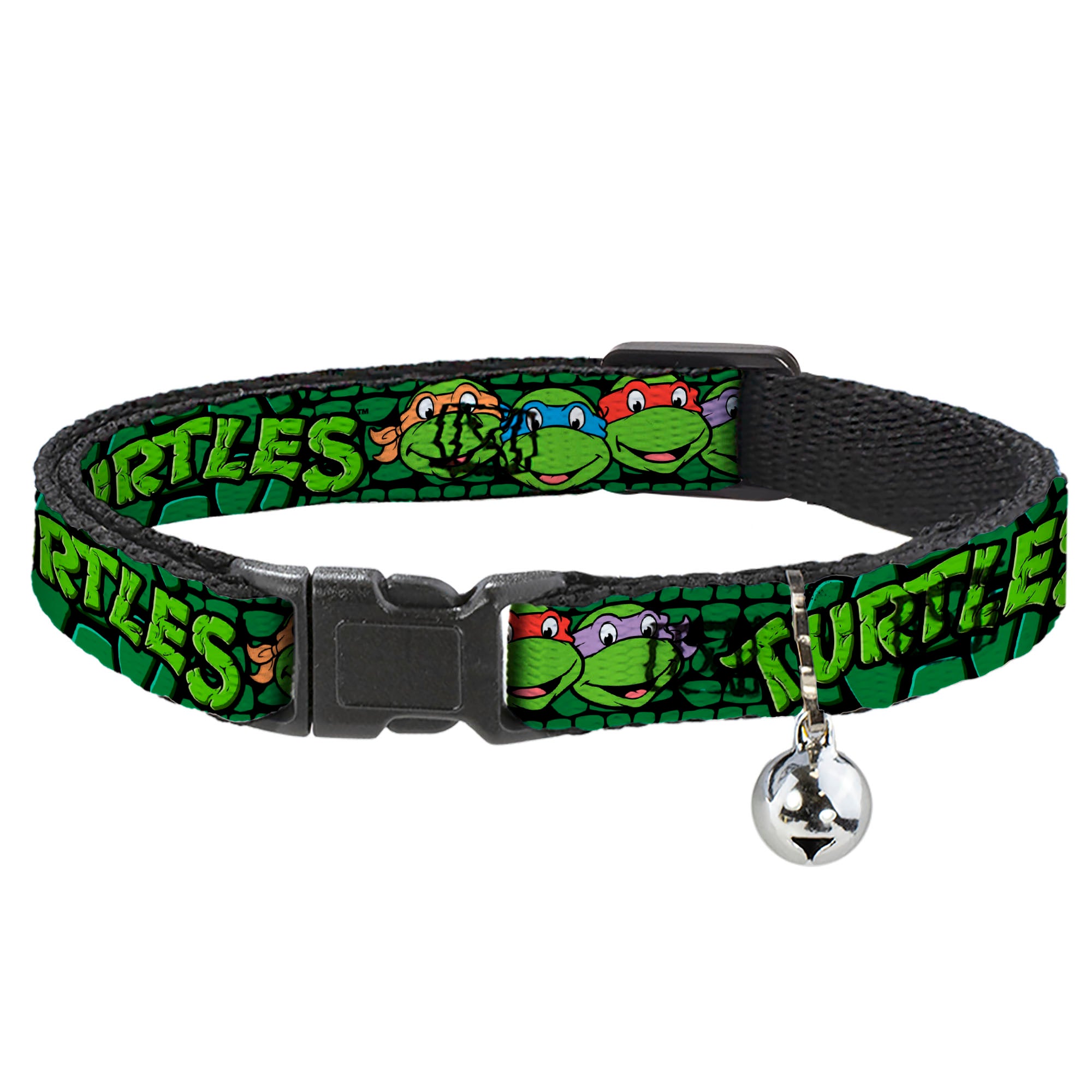 Cat Collar Breakaway with Bell - Classic TMNT Group Faces TURTLES Turtle Shell Black Green Breakaway Cat Collars Teenage Mutant Ninja Turtles