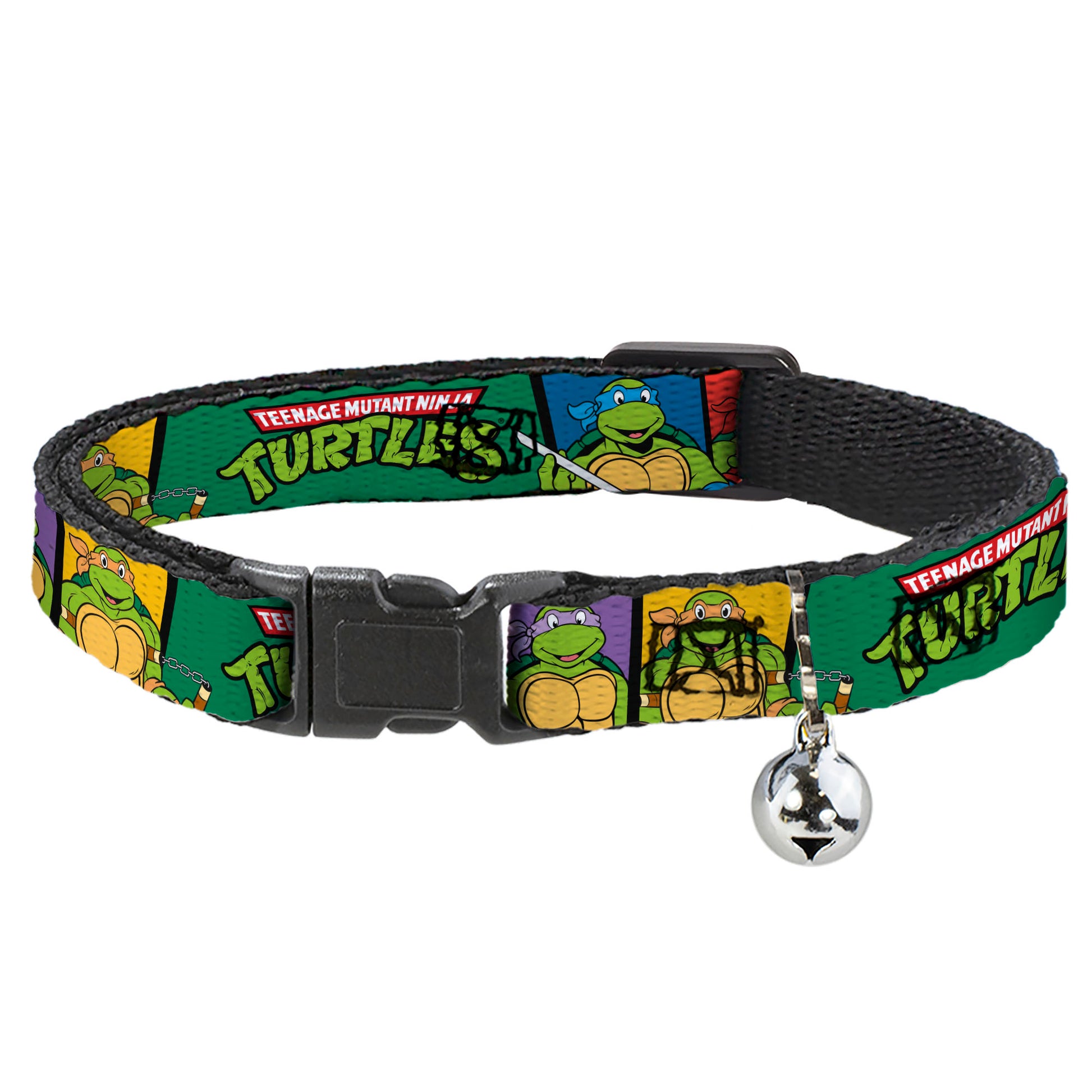 Cat Collar Breakaway with Bell - Classic TMNT Group Pose3 TMNT Logo Green Multi Color Breakaway Cat Collars Teenage Mutant Ninja Turtles