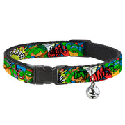 Cat Collar Breakaway with Bell - Classic Teenage Mutant Ninja Turtles Action Poses Action Bubbles Dots Blues Breakaway Cat Collars Teenage Mutant Ninja Turtles