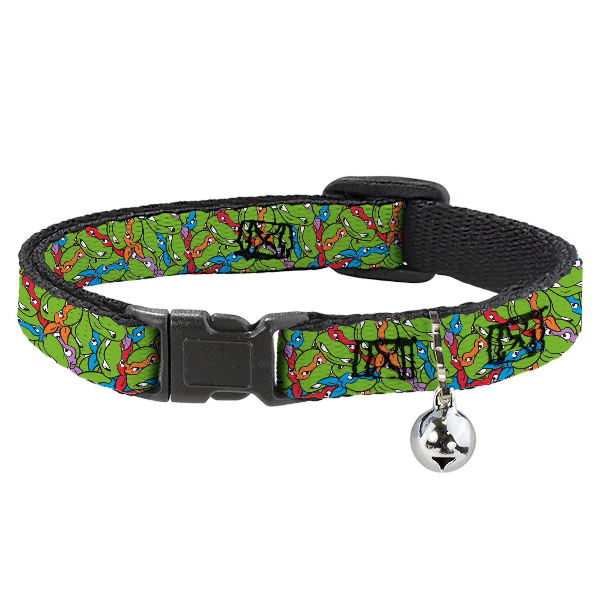 Breakaway Cat Collar with Bell - Teenage Mutant Ninja Turtles Faces Stacked Green/Multi Color Breakaway Cat Collars Teenage Mutant Ninja Turtles