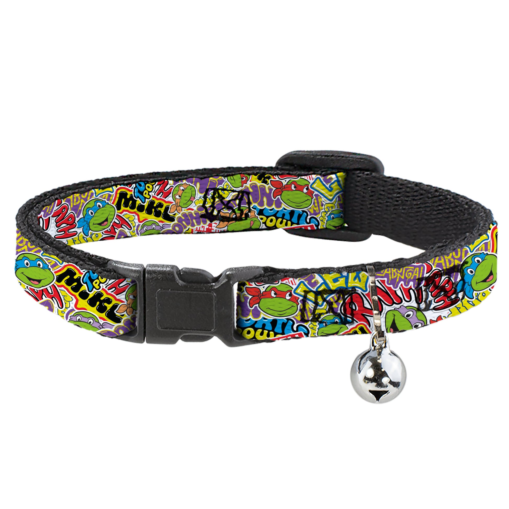 Breakaway Cat Collar with Bell - Teenage Mutant Ninja Turtles Sticker Slaps Collage White/Multi Color Breakaway Cat Collars Teenage Mutant Ninja Turtles