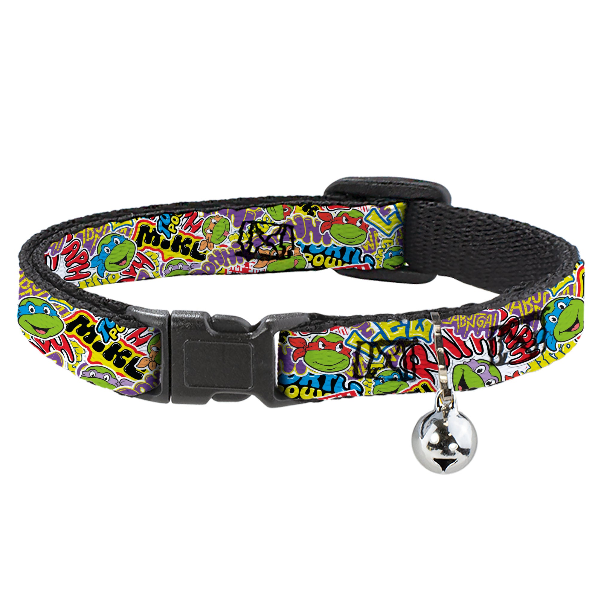 Breakaway Cat Collar with Bell - Teenage Mutant Ninja Turtles Sticker Slaps Collage White/Multi Color Breakaway Cat Collars Teenage Mutant Ninja Turtles