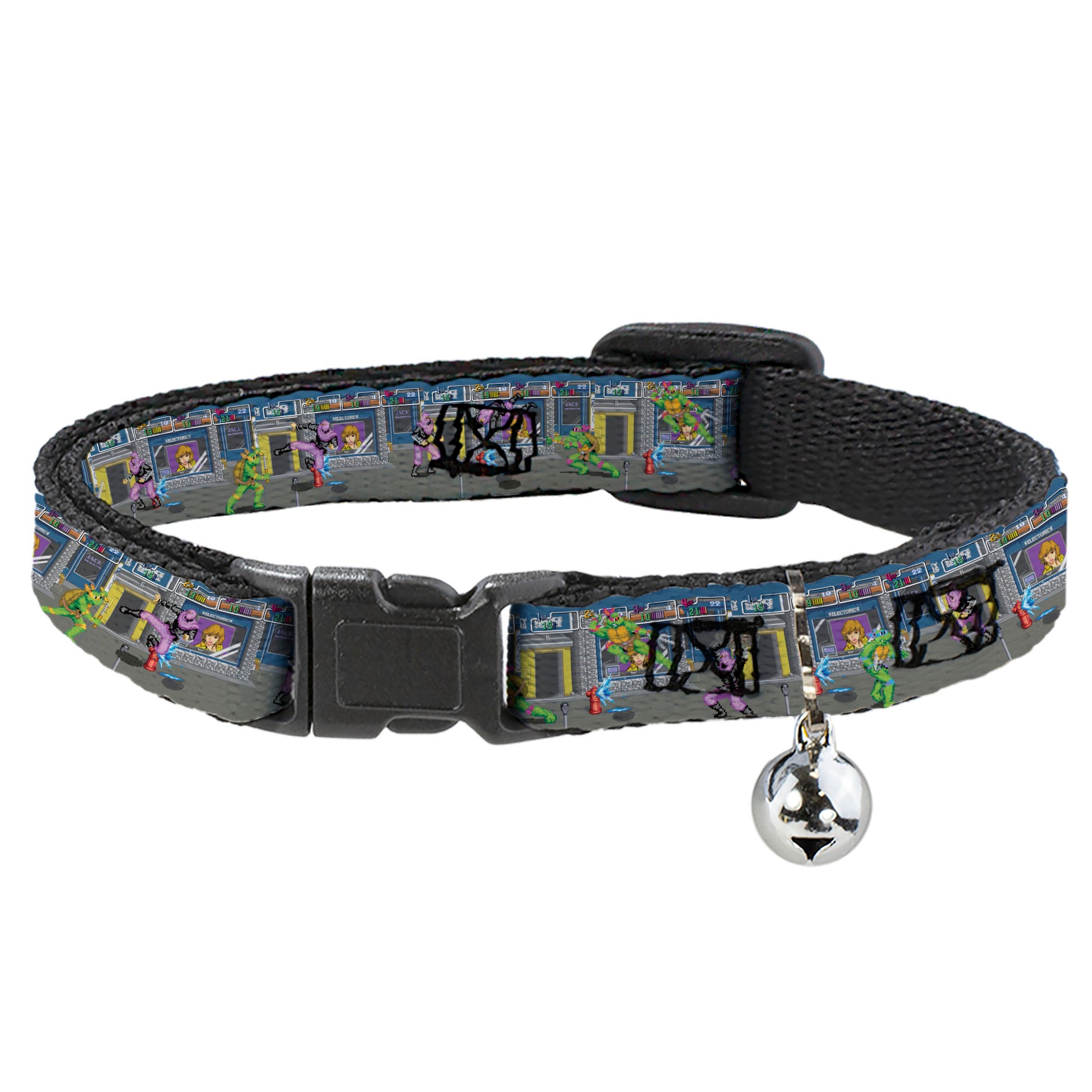 Breakaway Cat Collar with Bell - Teenage Mutant Ninja Turtles Battle Purple Foot Soldier Ninja Video Game Scene Grays Breakaway Cat Collars Teenage Mutant Ninja Turtles