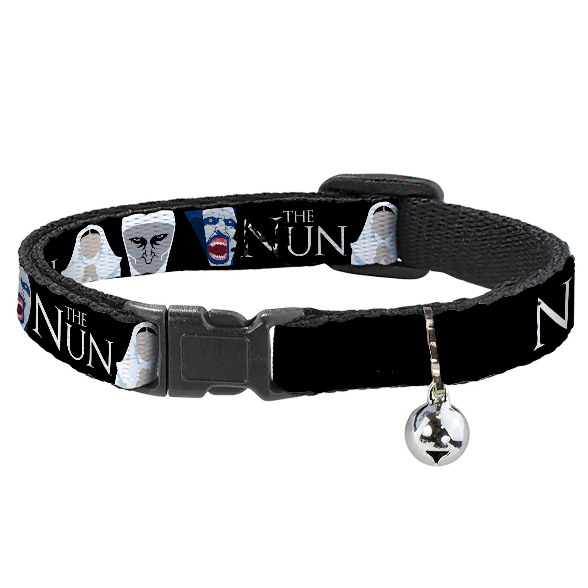 Breakaway Cat Collar with Bell - THE NUN Sister Irene and Demon Nun Valak Icons with Title Logo Black/White Breakaway Cat Collars The Nun