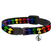 Breakaway Cat Collar with Bell - Peanuts Snoopy Silhoutte Pose Black/Rainbow Multi Color Breakaway Cat Collars Peanuts