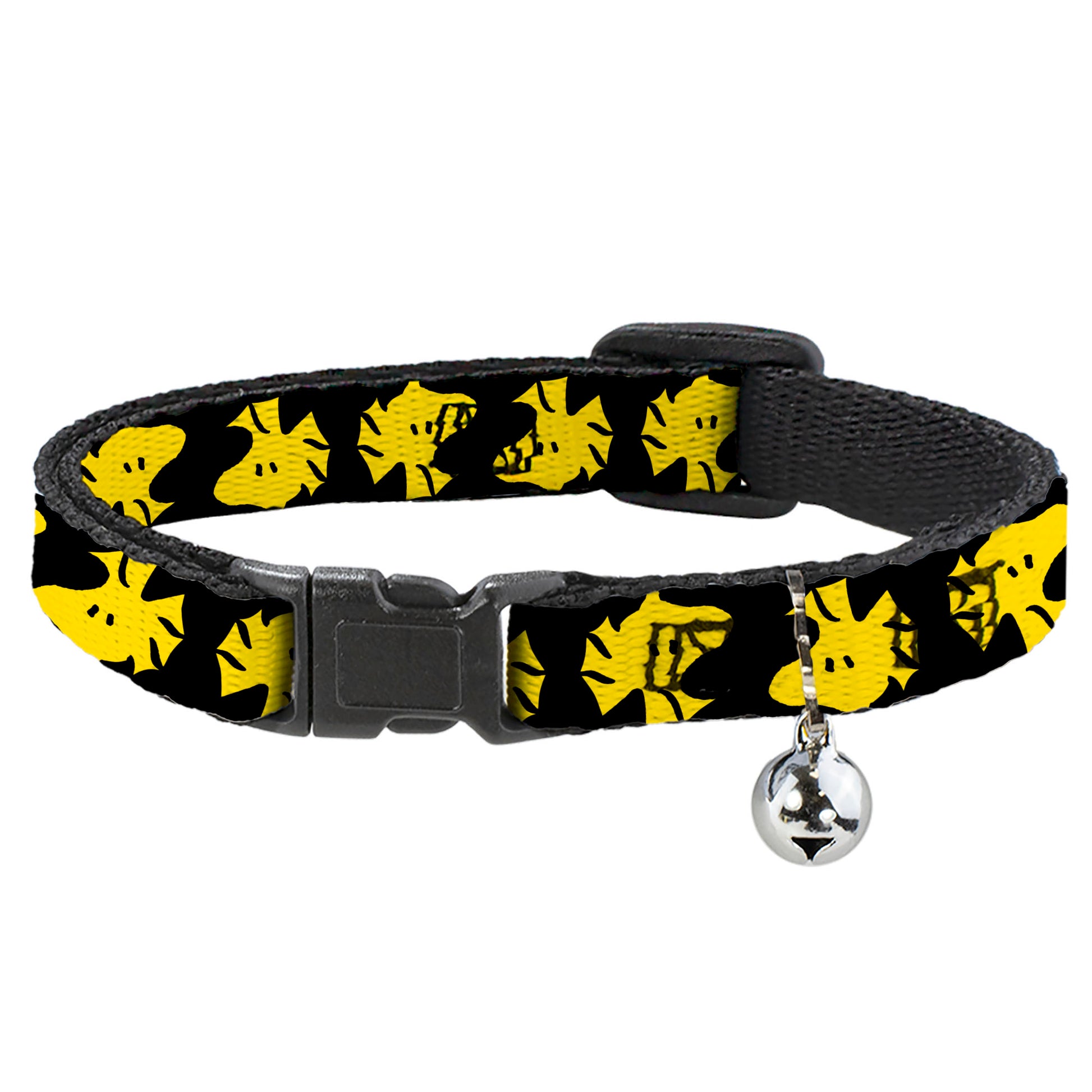 Breakaway Cat Collar with Bell - Peanuts Woodstock Face Flip Black/Yellow Breakaway Cat Collars Peanuts