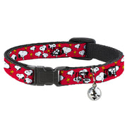 Breakaway Cat Collar with Bell - Peanuts Snoopy and Woodstock Poses Scattered Red Breakaway Cat Collars Peanuts
