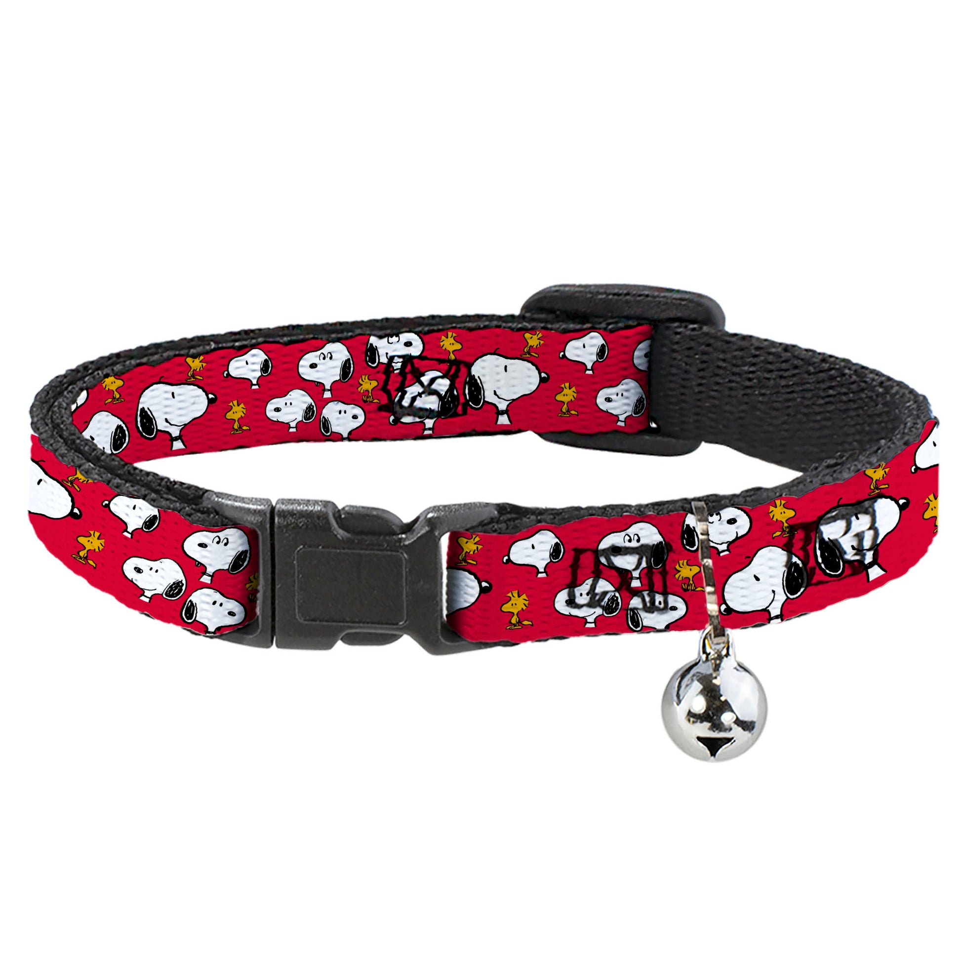 Breakaway Cat Collar with Bell - Peanuts Snoopy and Woodstock Poses Scattered Red Breakaway Cat Collars Peanuts
