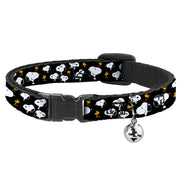 Breakaway Cat Collar with Bell - Peanuts Snoopy and Woodstock Poses Scattered Black Breakaway Cat Collars Peanuts