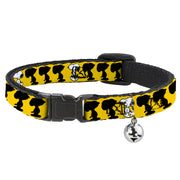 Breakaway Cat Collar with Bell - Peanuts Snoopy Walking/Silhouette Pose Yellow/Black/White Breakaway Cat Collars Peanuts