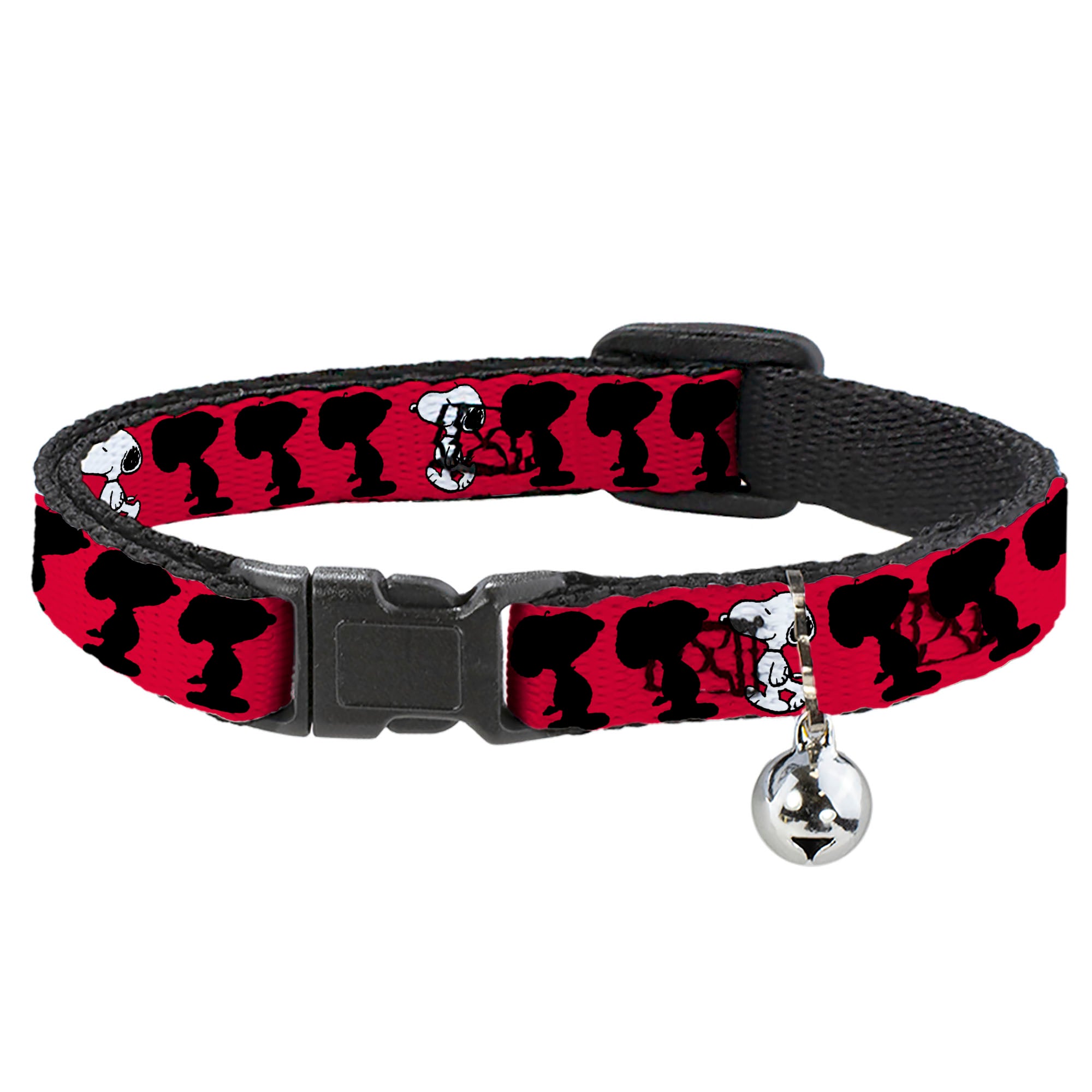 Breakaway Cat Collar with Bell - Peanuts Snoopy Walking/Silhouette Pose Red/Black/White Breakaway Cat Collars Peanuts