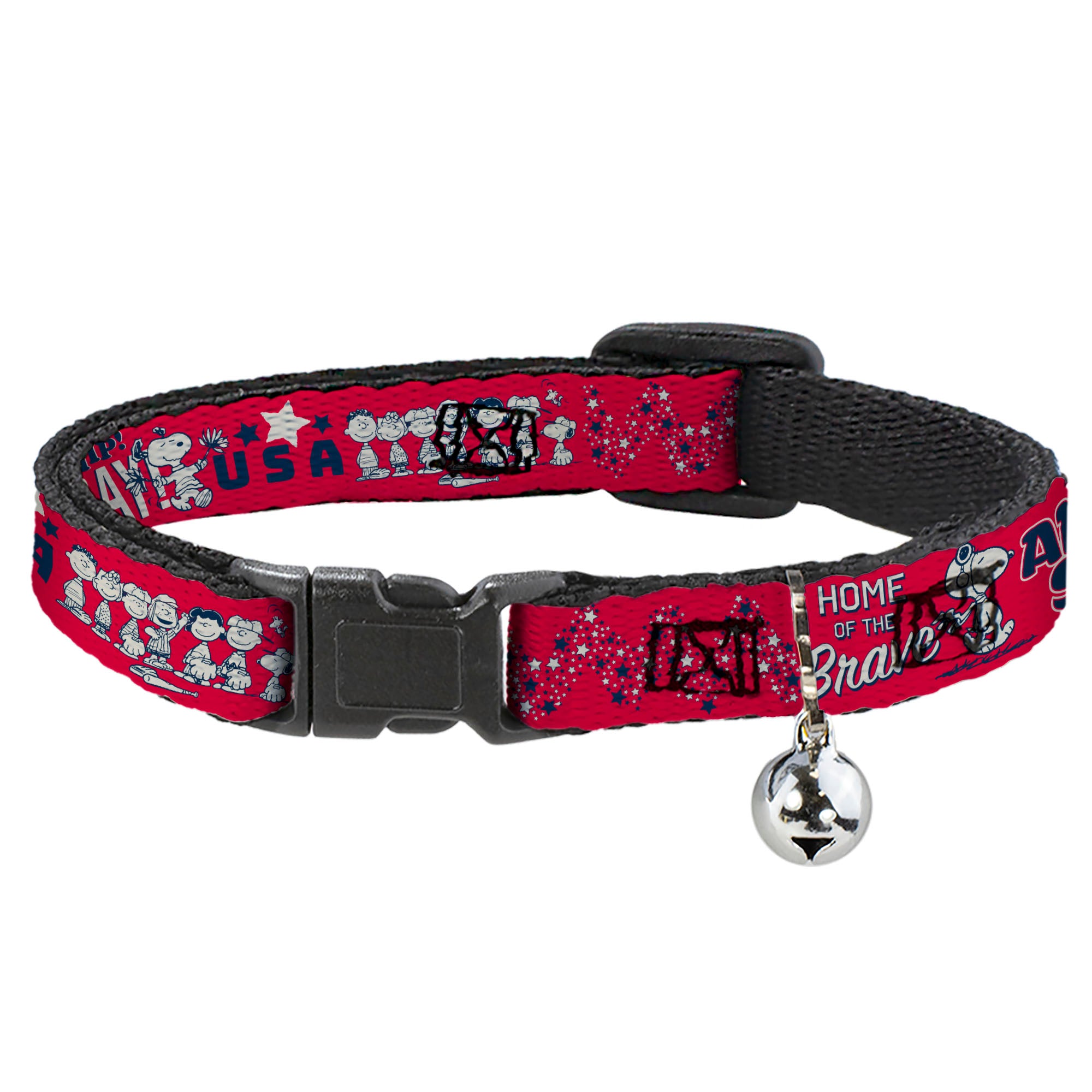 Breakaway Cat Collar with Bell - Peanuts Gang AMERICAN SUMMER Poses Red/Blue/White Breakaway Cat Collars Peanuts