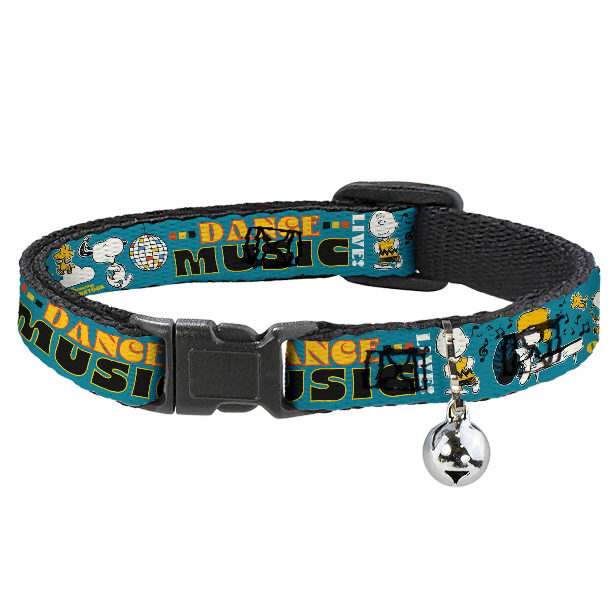 Breakaway Cat Collar with Bell - Peanuts Gang DANCE MUSIC Poses and Quotes Blue/Multi Color Breakaway Cat Collars Peanuts