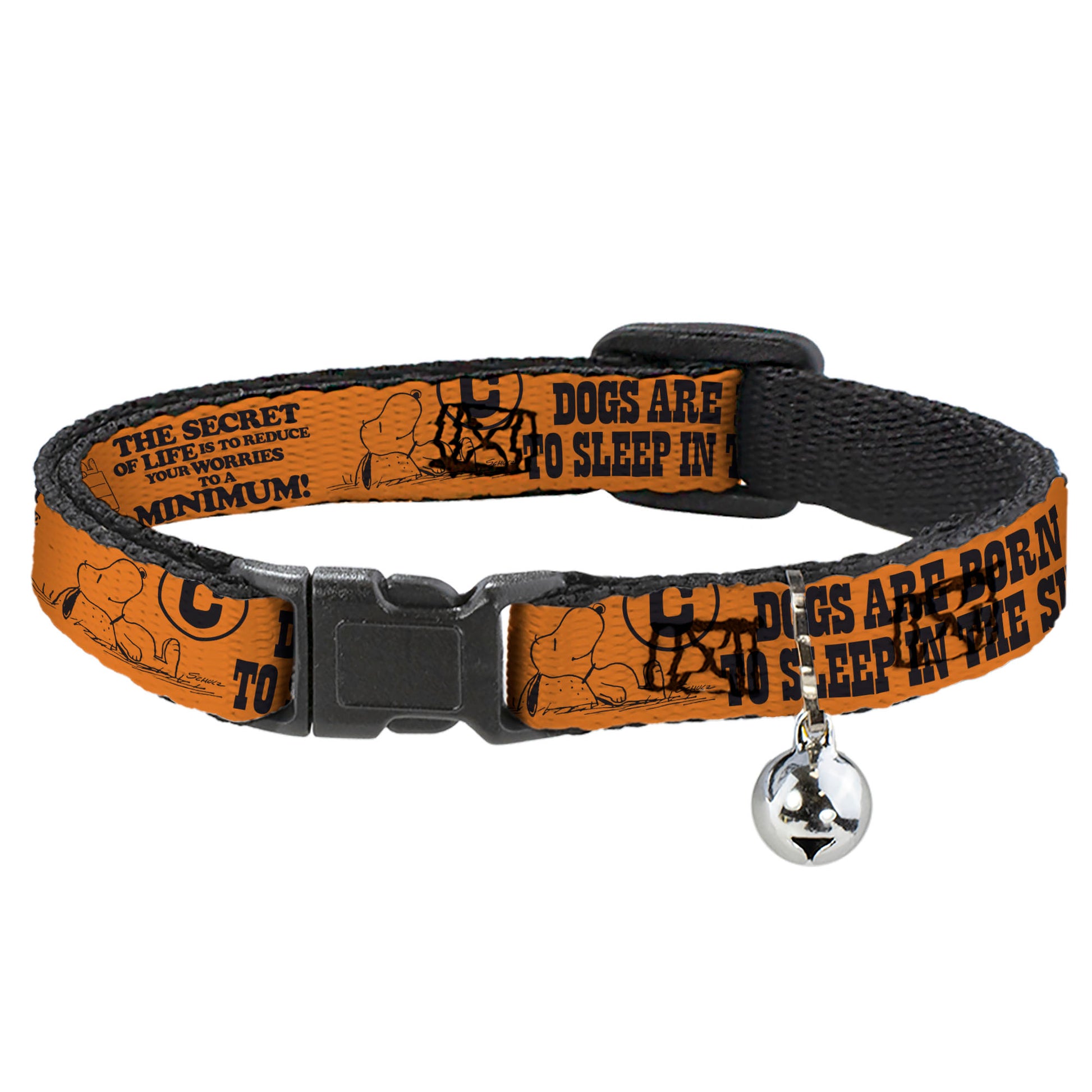 Breakaway Cat Collar with Bell - Snoopy Poses and Quotes Collage Orange/Black Breakaway Cat Collars Peanuts
