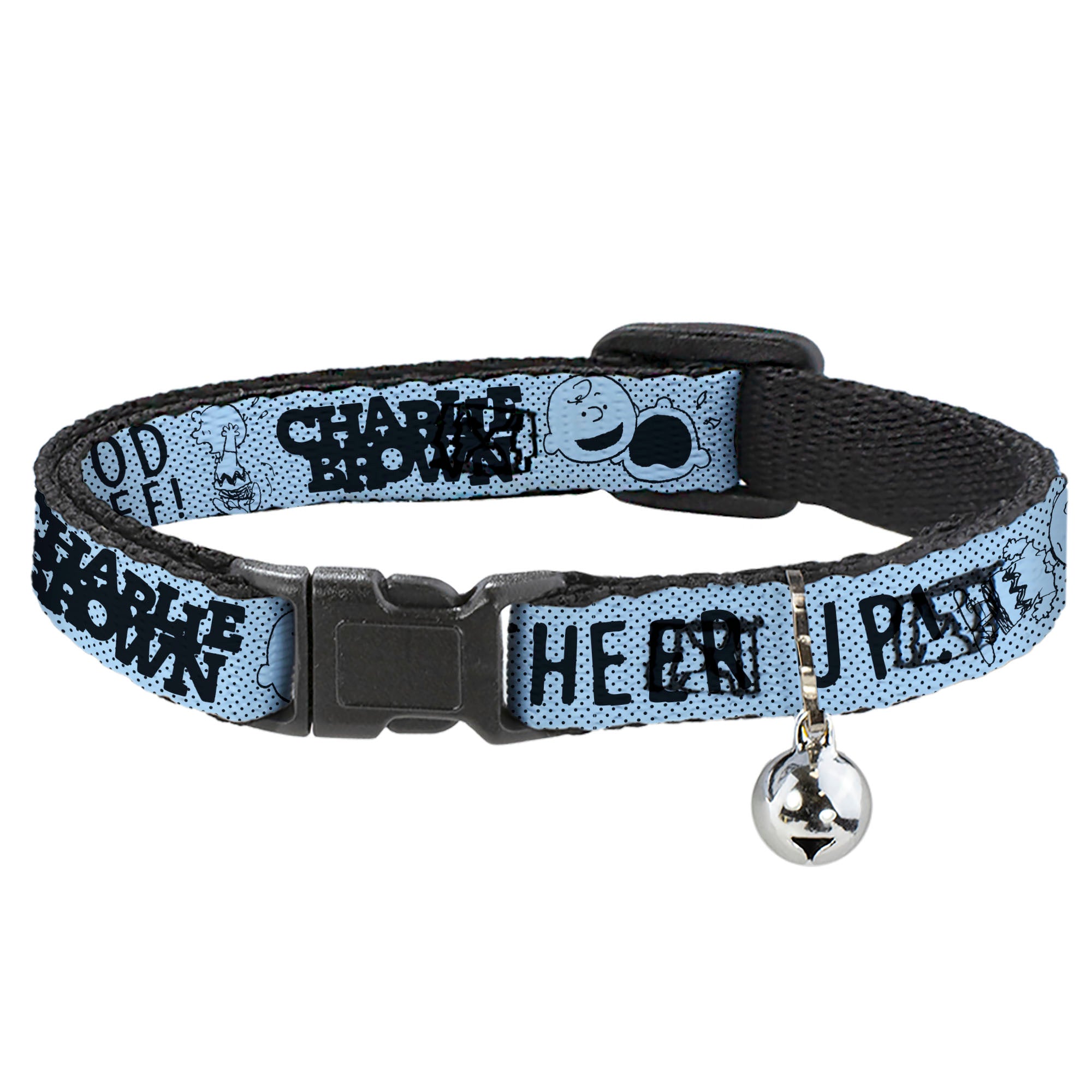 Breakaway Cat Collar with Bell - CHARLIE BROWN Poses and Quotes Light Blue/Black Breakaway Cat Collars Peanuts