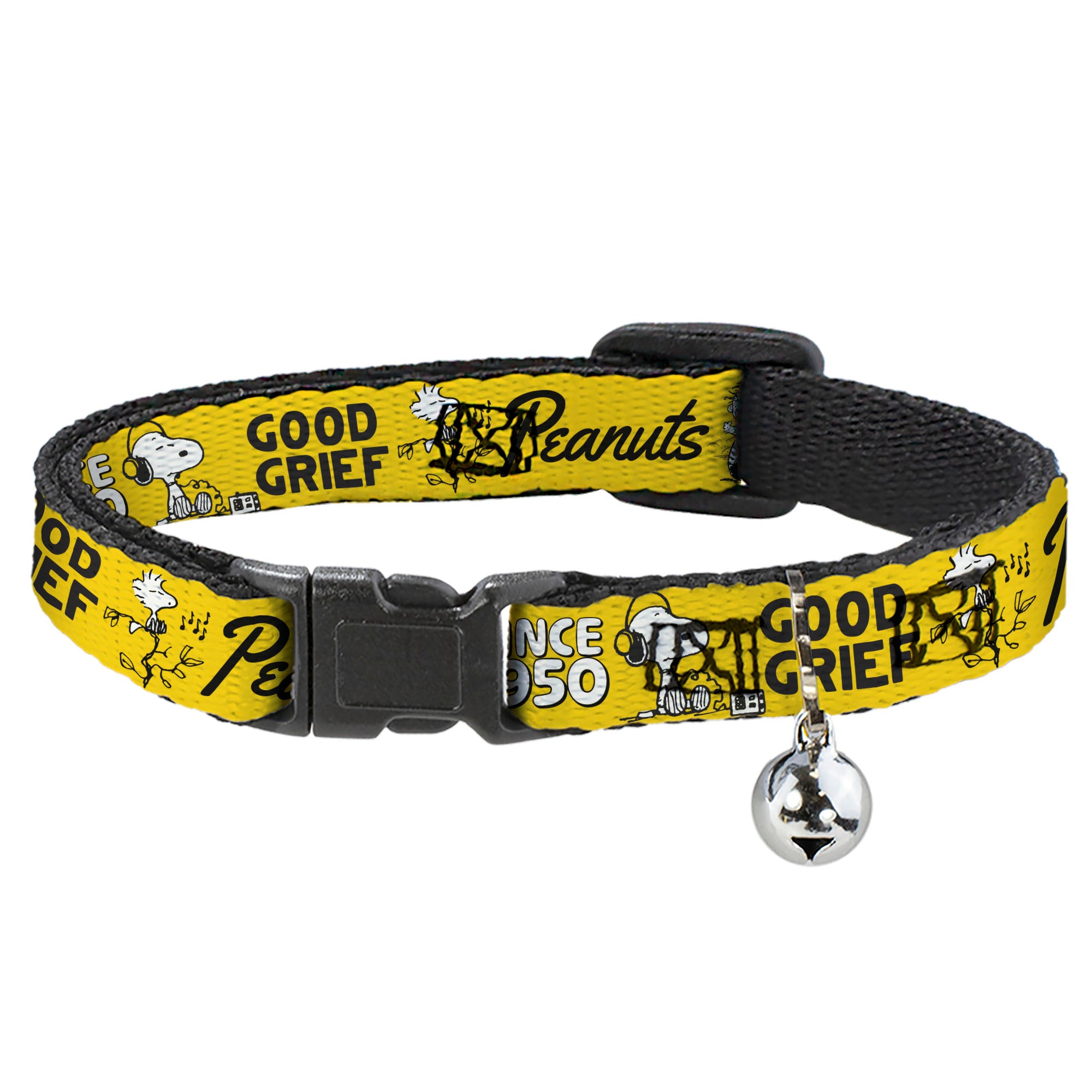 Breakaway Cat Collar with Bell - PEANUTS Gang SINCE 1950 GOOD GRIEF Group Pose Yellow/Black Breakaway Cat Collars Peanuts