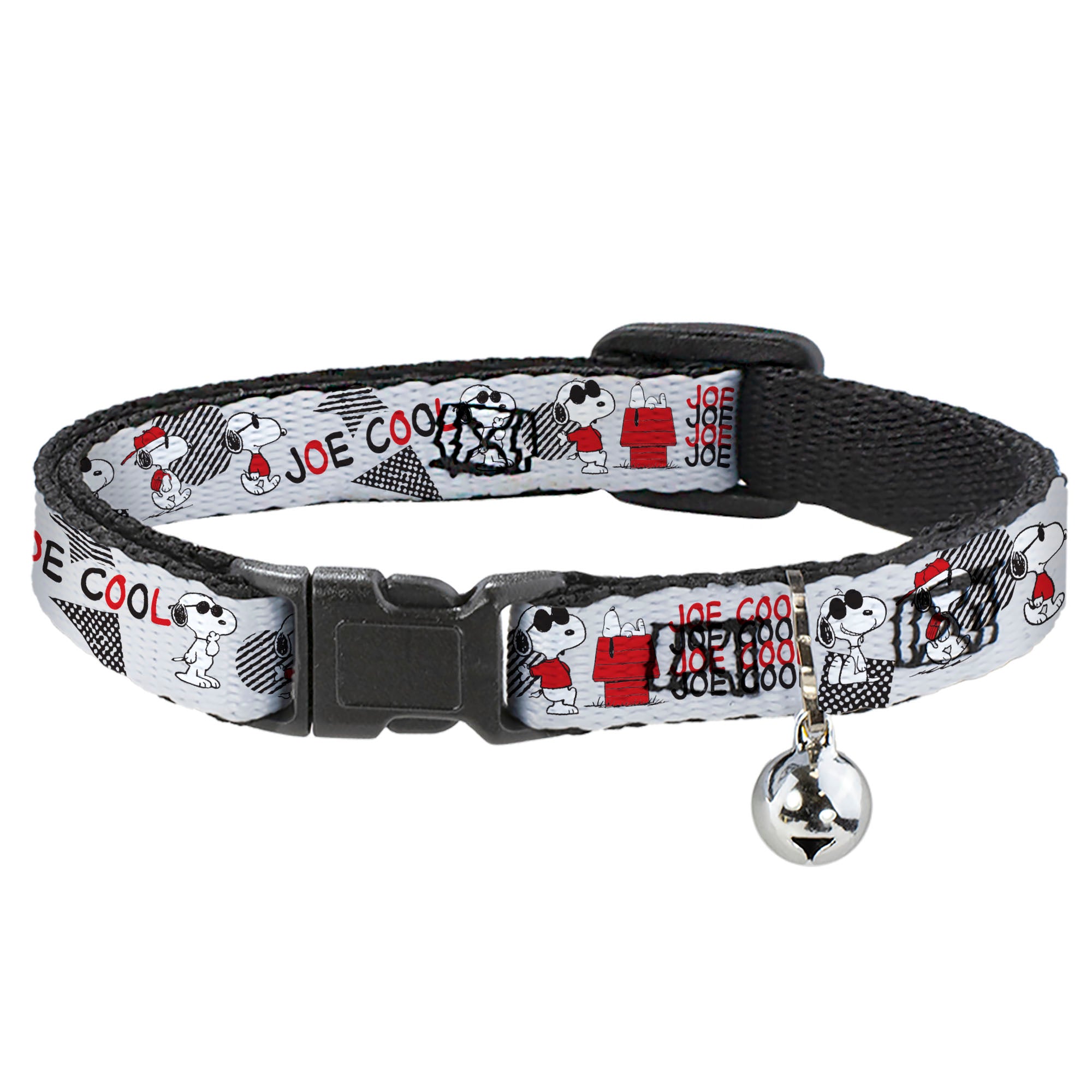 Breakaway Cat Collar with Bell - Peanuts JOE COOL Snoopy Poses and Text Gray/Black/Red/White Breakaway Cat Collars Peanuts