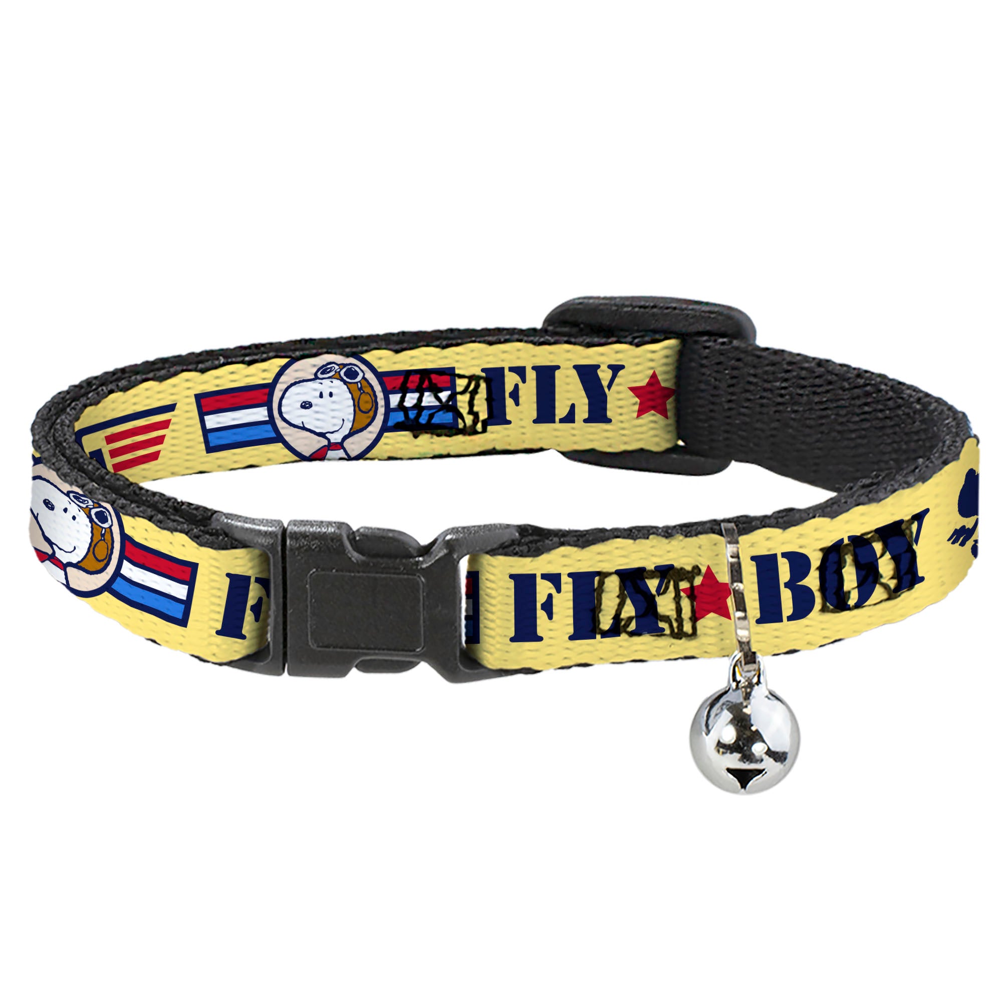 Breakaway Cat Collar with Bell - Peanuts Snoopy FLY BOY TOP DOG Flying Ace Yellow/Blue/Red Breakaway Cat Collars Peanuts
