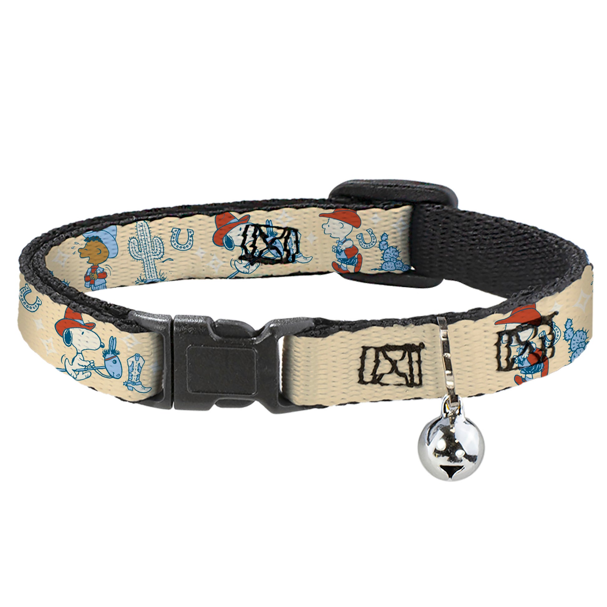 Breakaway Cat Collar with Bell - Peanuts Snoopy and Friends Desert Cowboy Poses Beige Breakaway Cat Collars Peanuts