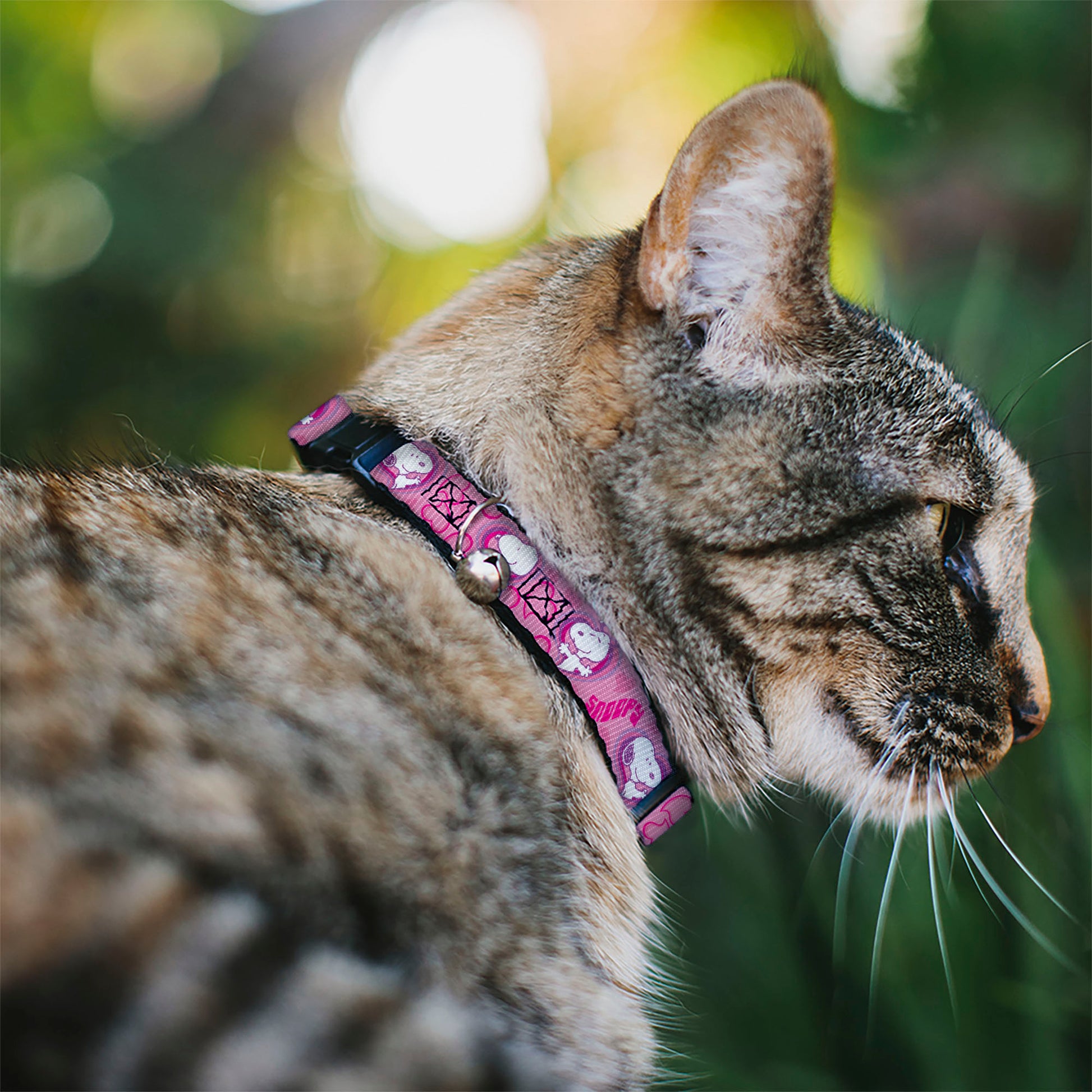 Breakaway Cat Collar with Bell - Peanuts Snoopy Valentine Hearts Pose and Text Pinks/Lavenders Breakaway Cat Collars Peanuts