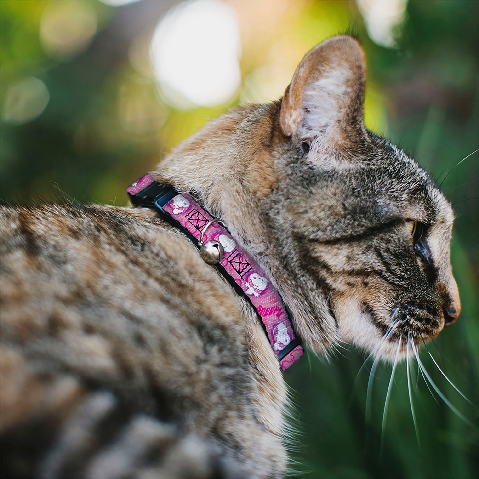 Breakaway Cat Collar with Bell - Peanuts Snoopy Valentine Hearts Pose and Text Pinks/Lavenders Breakaway Cat Collars Peanuts