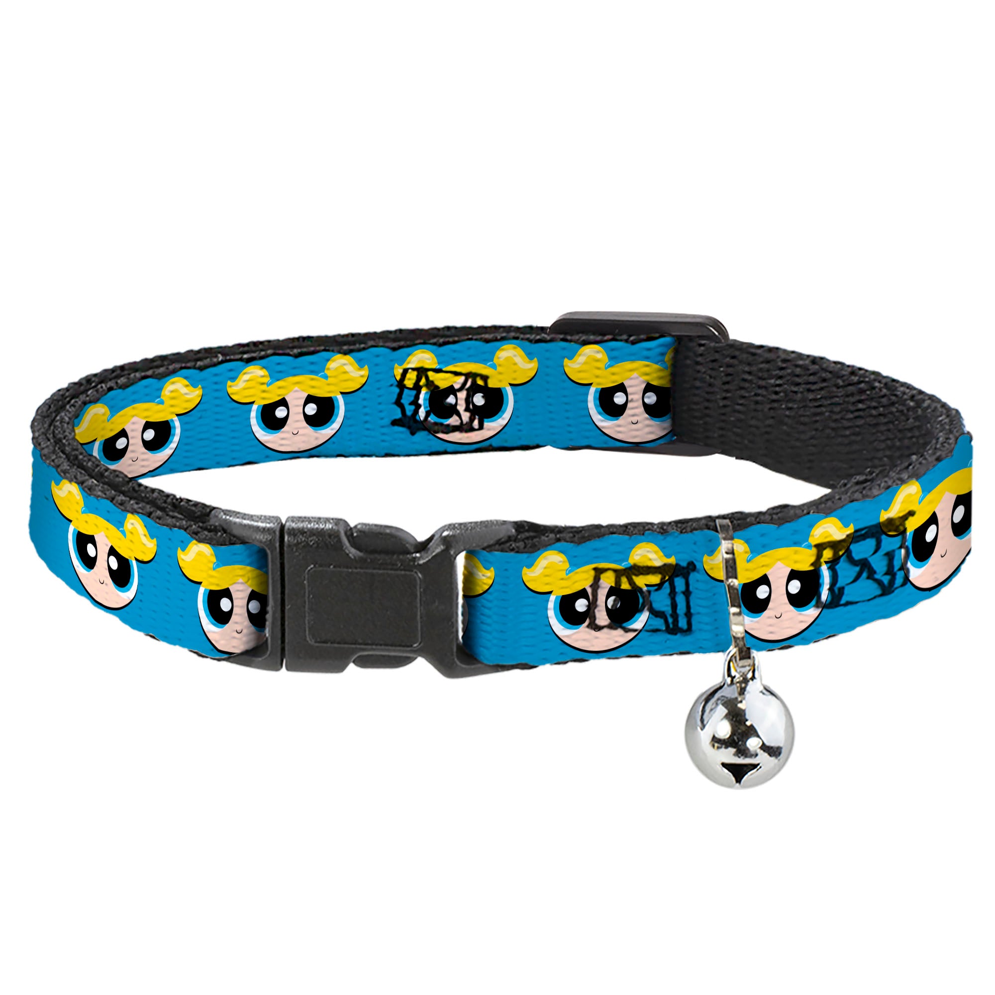 Breakaway Cat Collar with Bell - The Powerpuff Girls Bubbles Face Close-Up Blue Breakaway Cat Collars Powerpuff Girls