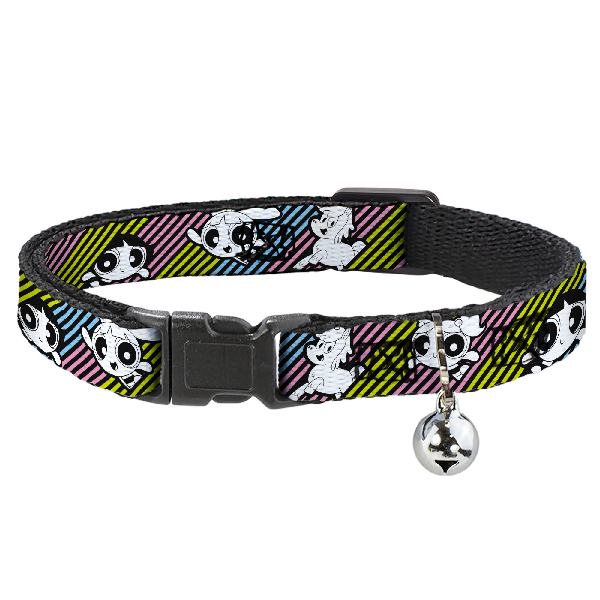 Breakaway Cat Collar with Bell - The Powerpuff Girls and Donny Stripe Black/Multi Pastel Breakaway Cat Collars Powerpuff Girls