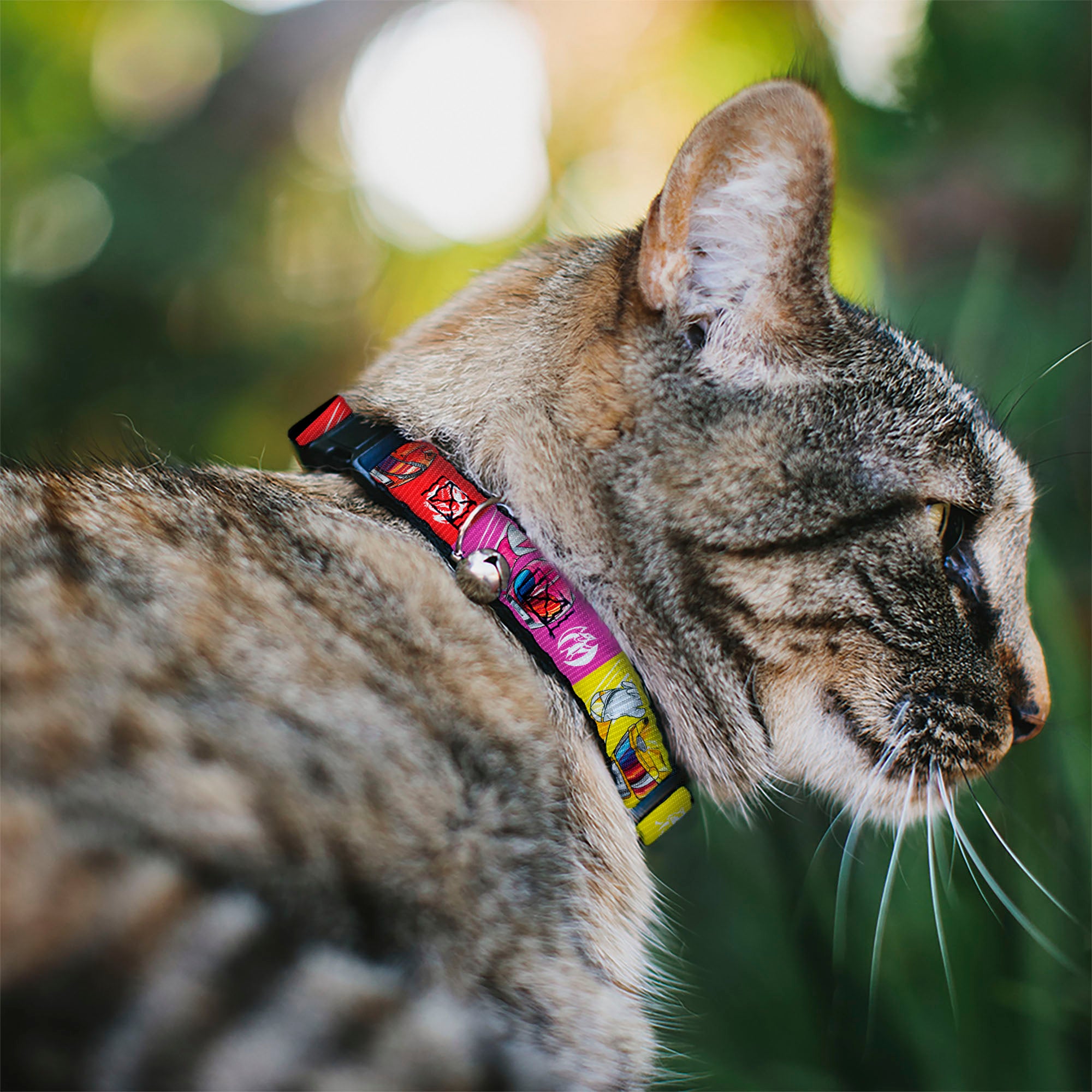 Breakaway Cat Collar with Bell - Power Rangers Face and Power Icon Blocks Multi Color