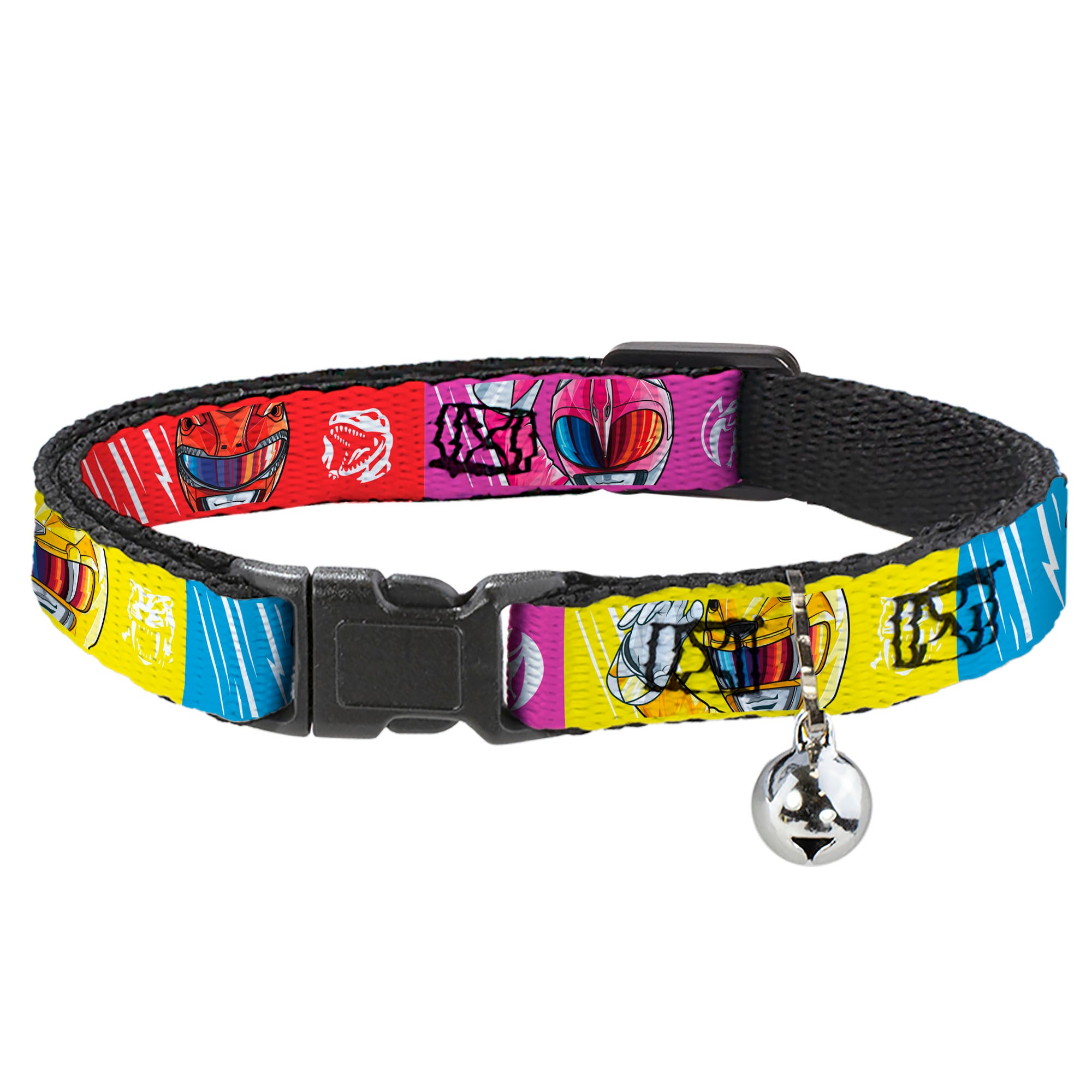 Breakaway Cat Collar with Bell - Power Rangers Face and Power Icon Blocks Multi Color