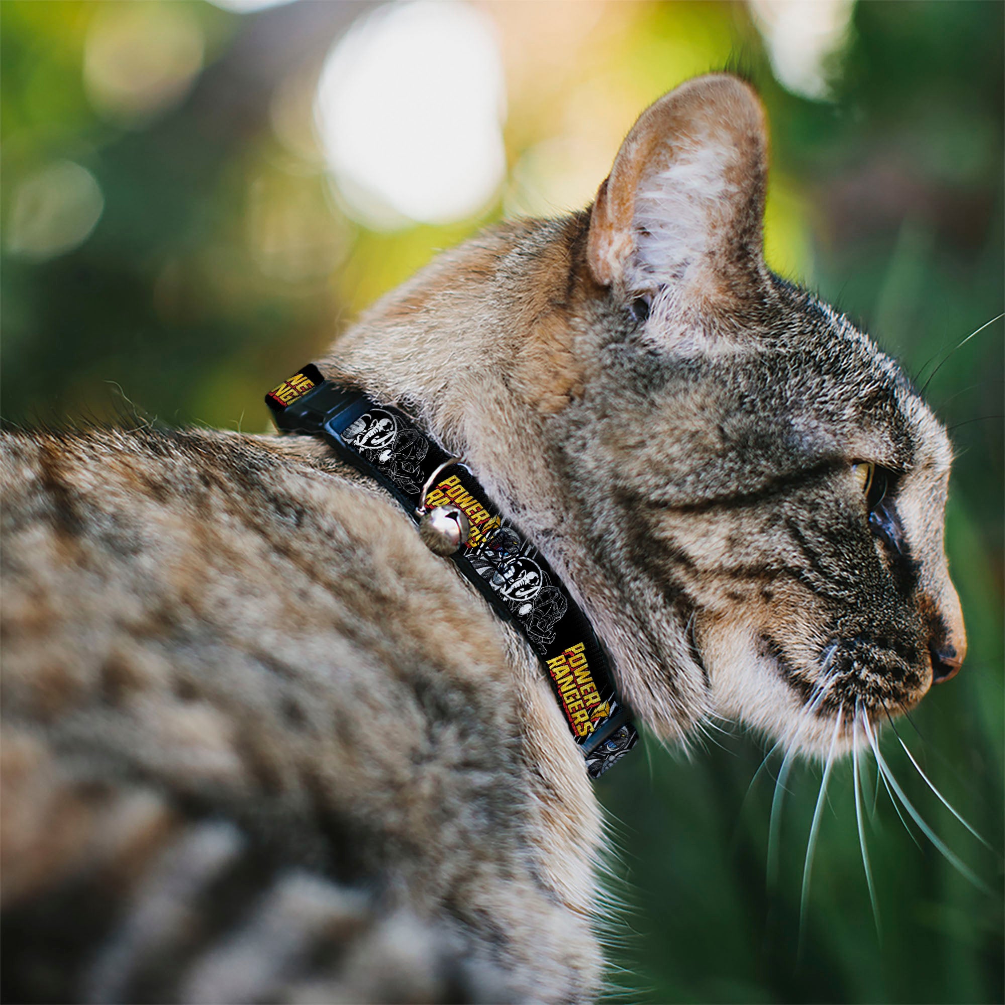 Breakaway Cat Collar with Bell - POWER RANGERS Black Ranger Mastadon Pose and Coin Icon Black