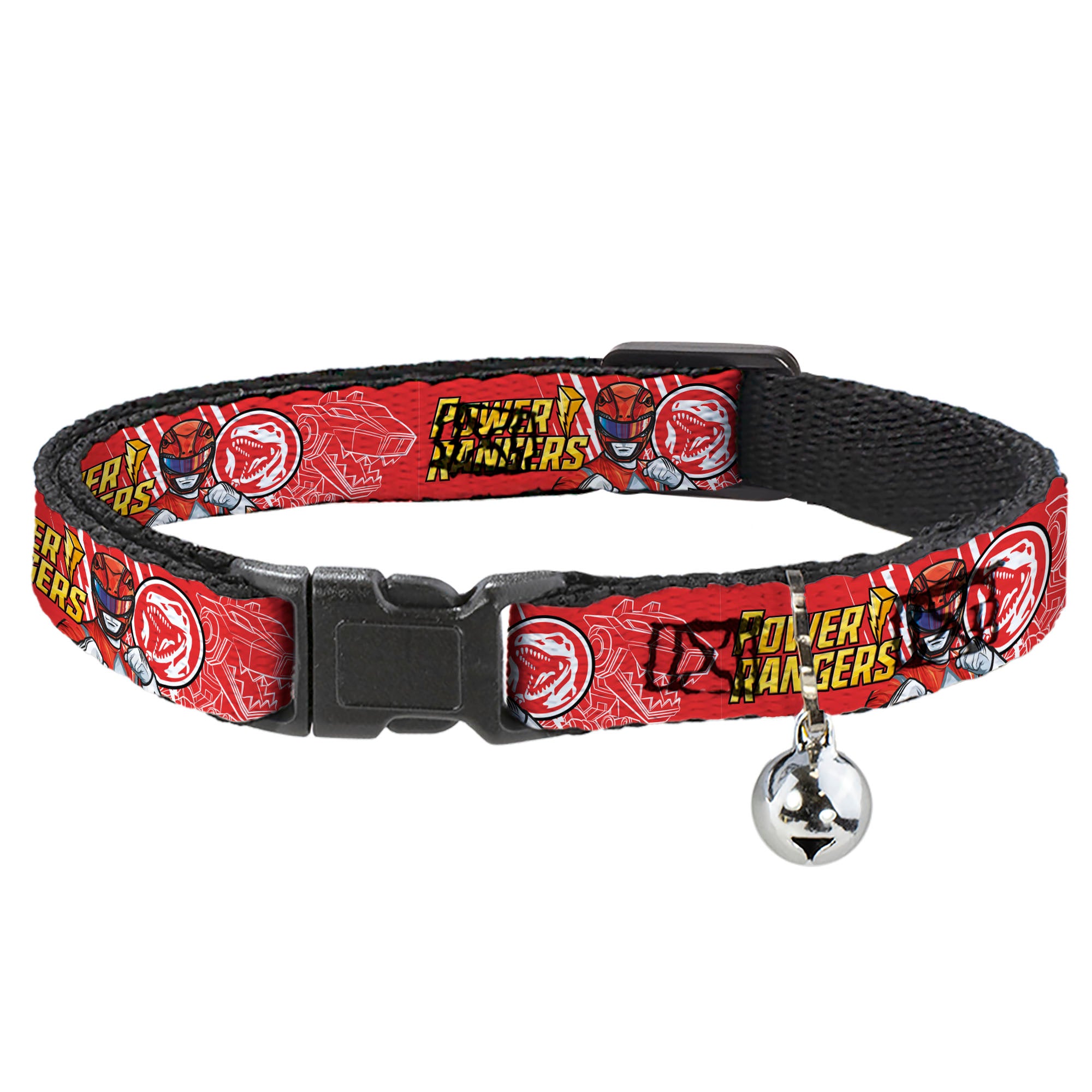 Breakaway Cat Collar with Bell - POWER RANGERS Red Ranger Tyrannosaurus Rex Pose and Coin Icon Red