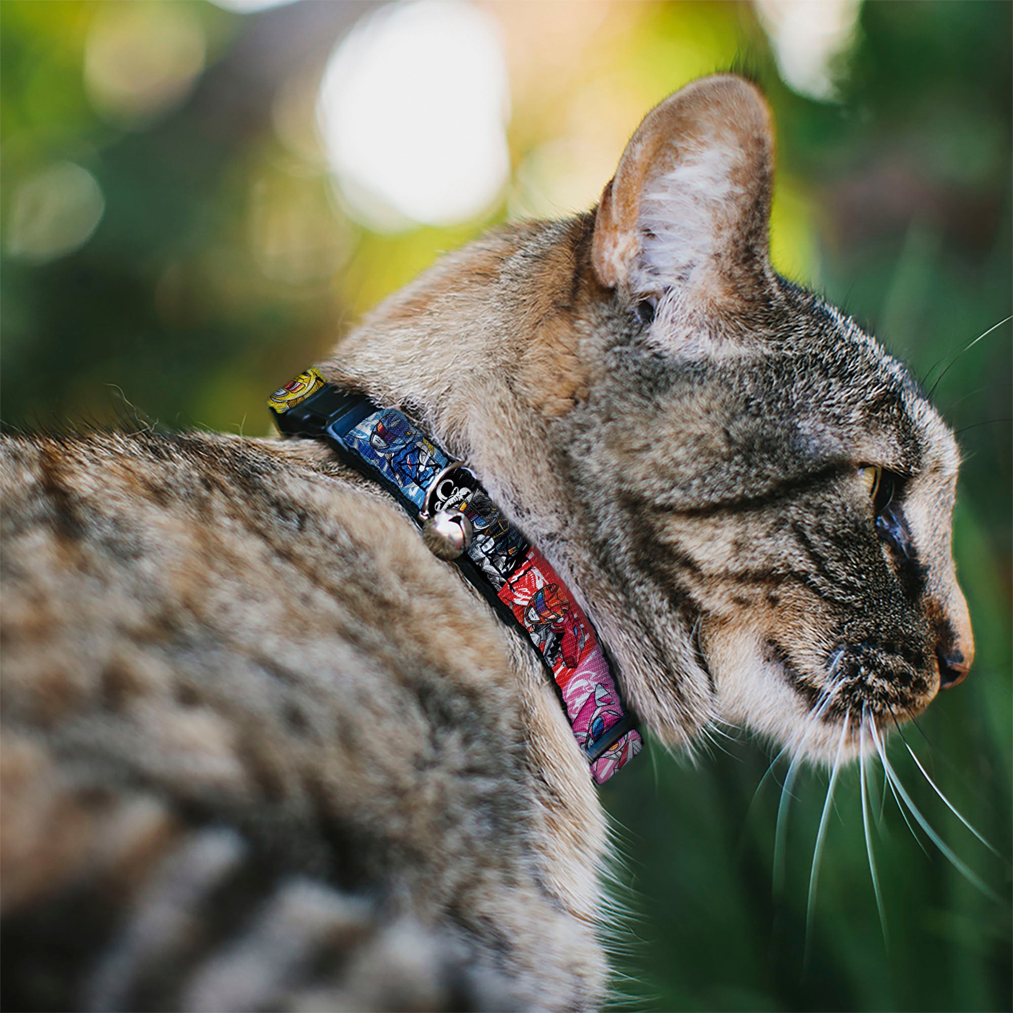 Breakaway Cat Collar with Bell - Power Rangers Pose and Zord Blocks Multi Color