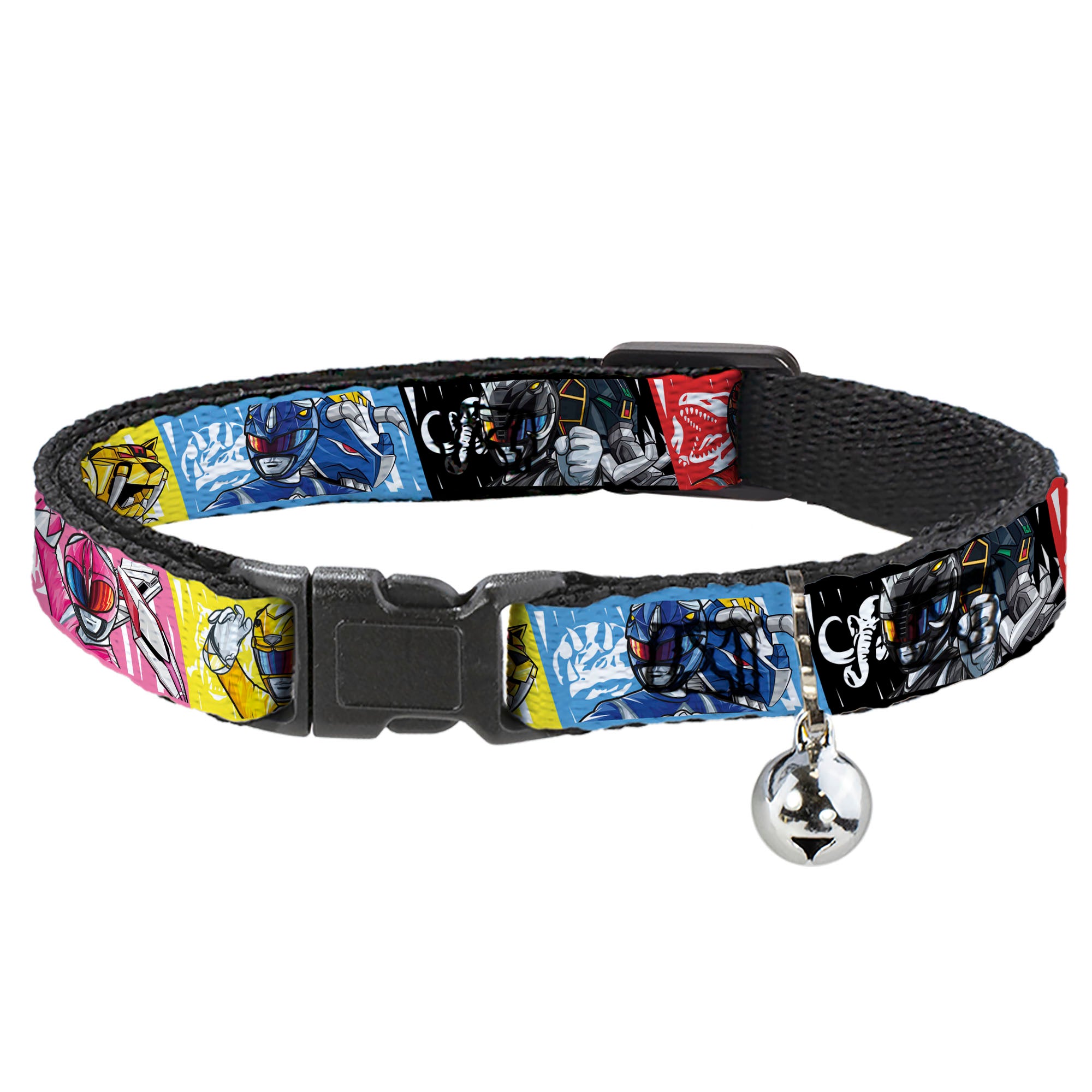 Breakaway Cat Collar with Bell - Power Rangers Pose and Zord Blocks Multi Color