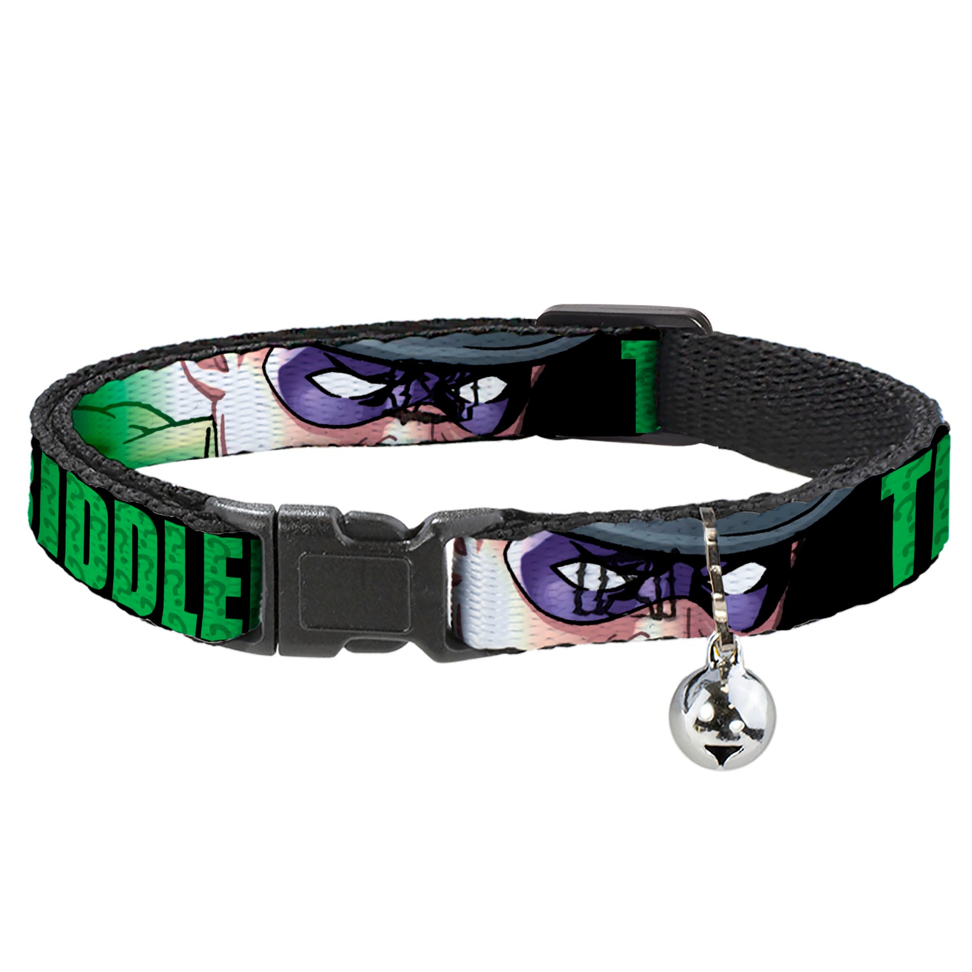 Cat Collar Breakaway - THE RIDDLER Face CLOSE-UP Black Green Breakaway Cat Collars DC Comics