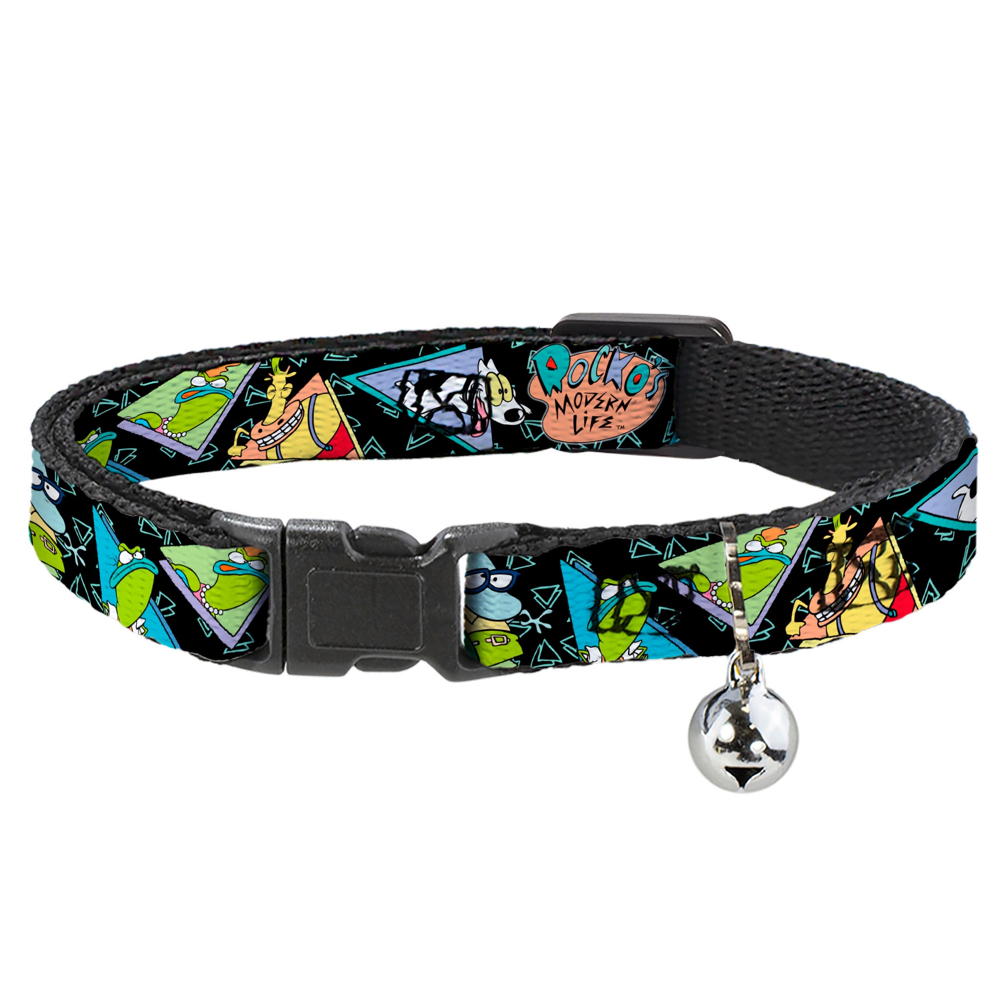 Cat Collar Breakaway with Bell - ROCKO'S MODERN LIFE Character Portraits Triangles Black Blue Breakaway Cat Collars Ren and Stimpy