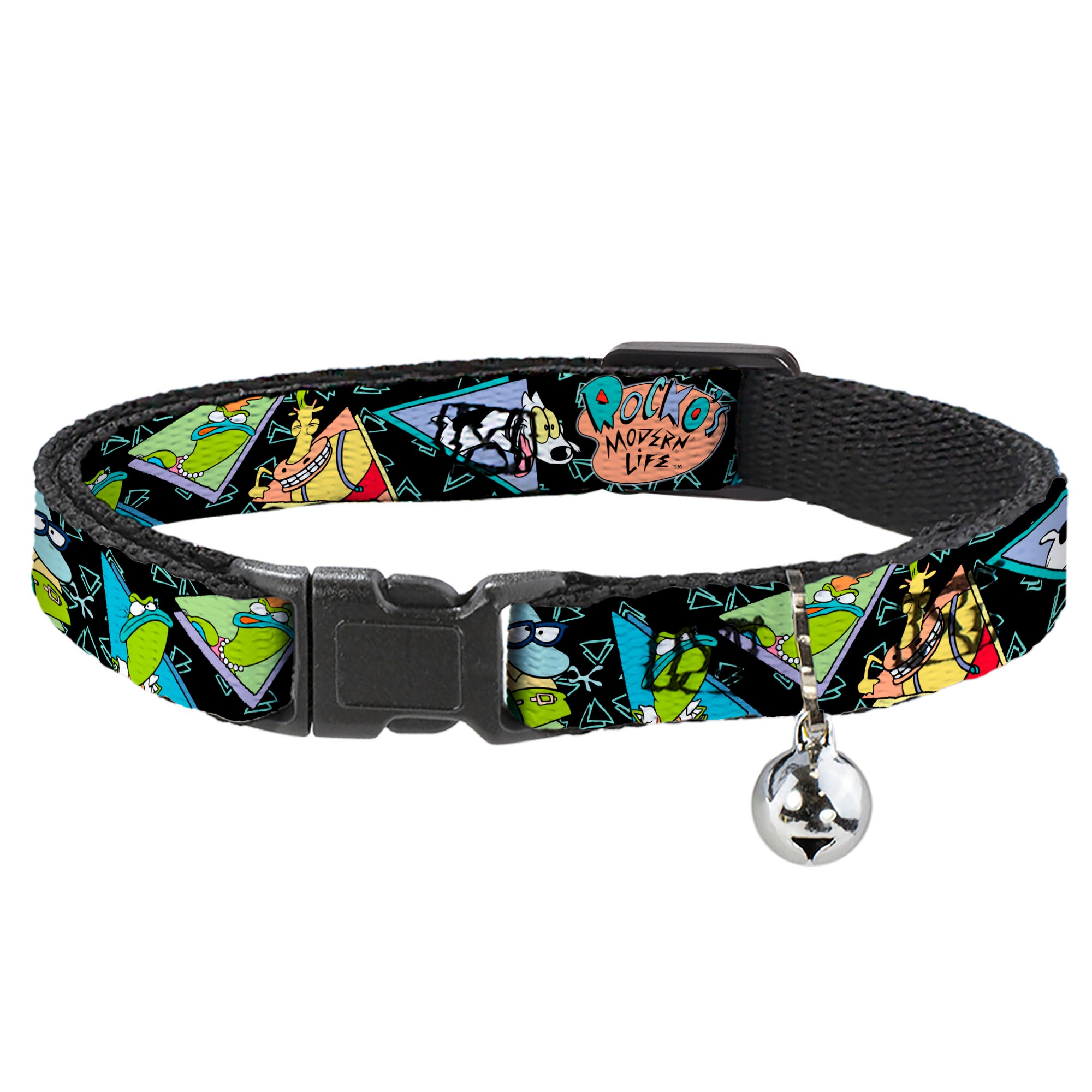 Cat Collar Breakaway with Bell - ROCKO'S MODERN LIFE Character Portraits Triangles Black Blue Breakaway Cat Collars Ren and Stimpy