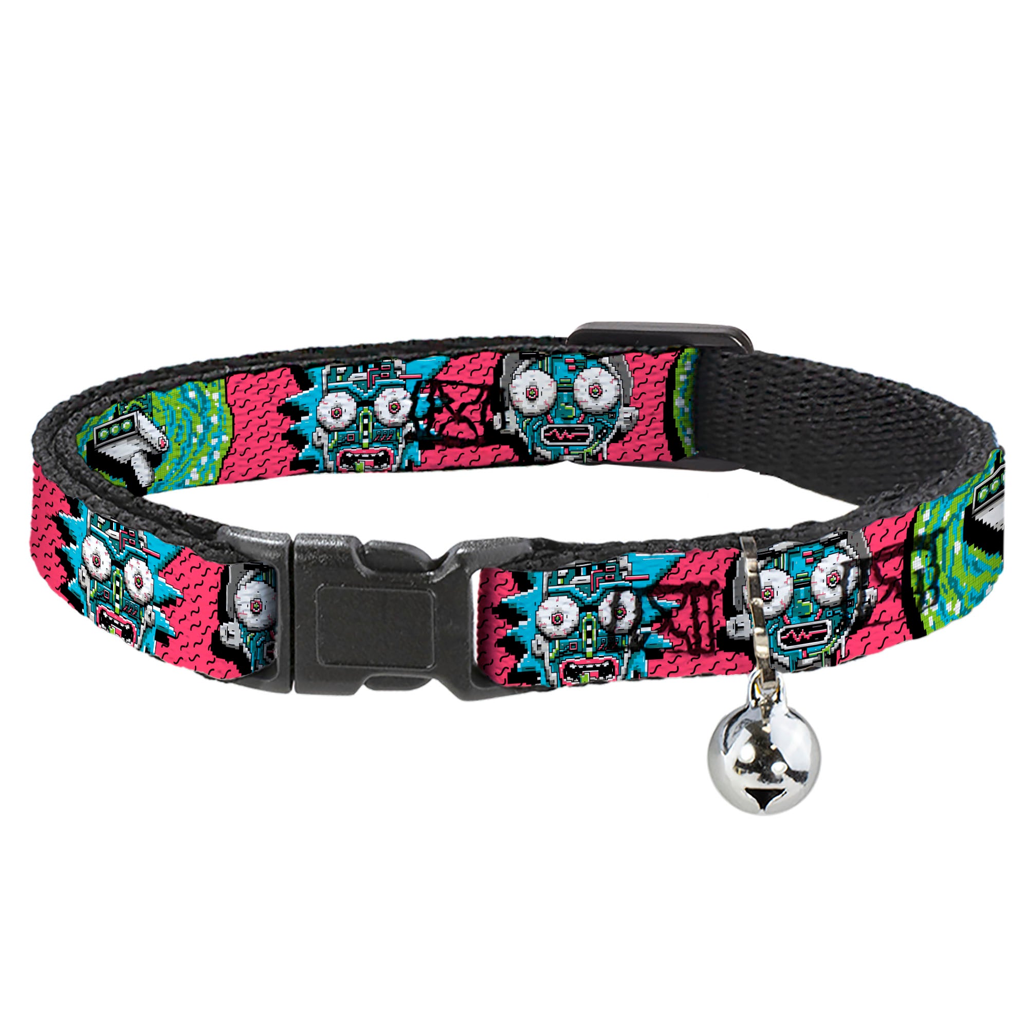 Cat Collar Breakaway - Rick and Morty Circuit Faces Portal Gun Pink Breakaway Cat Collars Rick and Morty