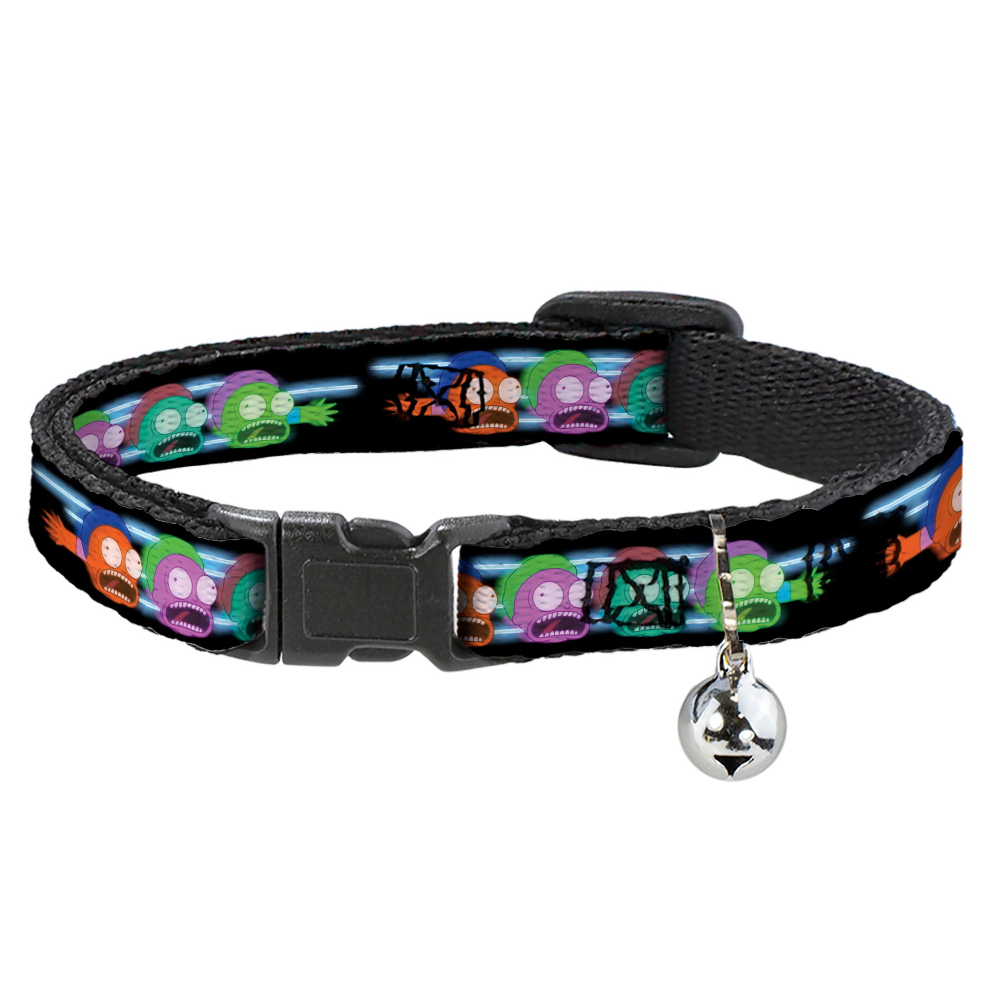 Breakaway Cat Collar with Bell - Morty Screaming Face Black/Multi Color Breakaway Cat Collars Rick and Morty