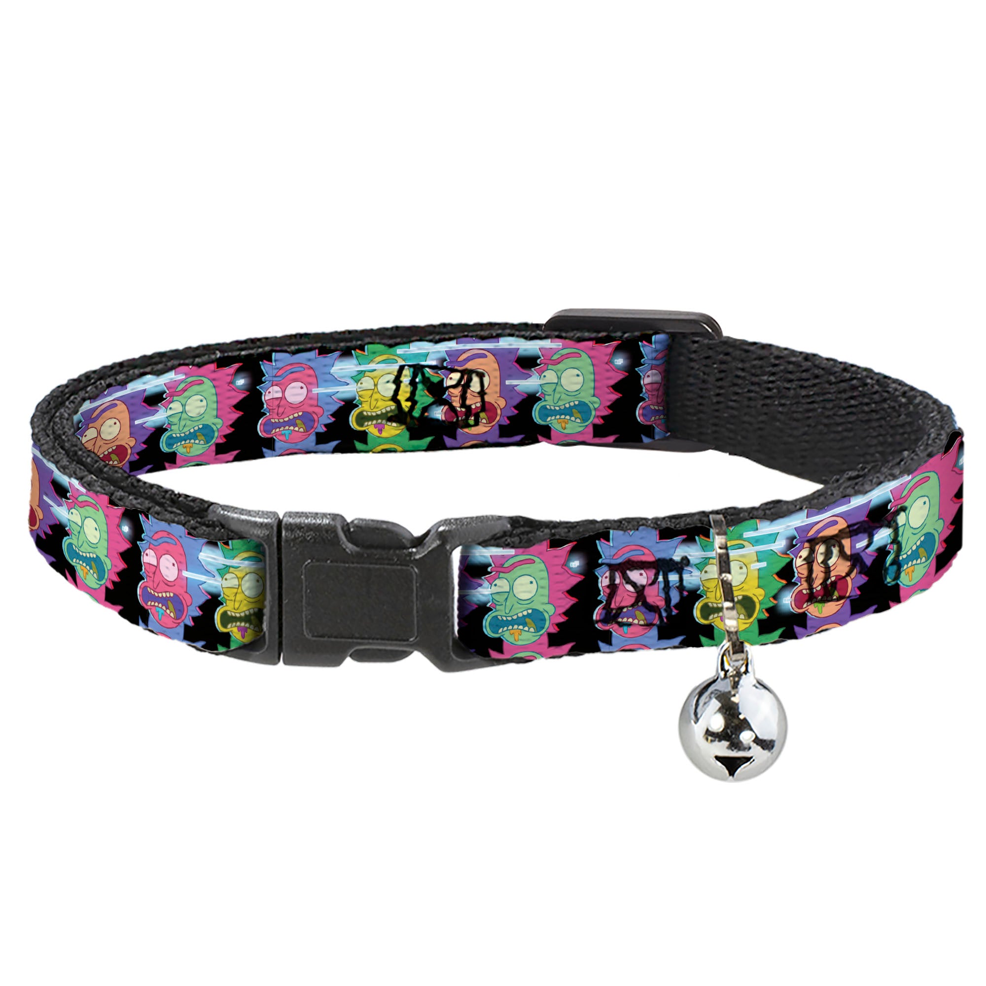 Breakaway Cat Collar with Bell - Rick Sanchez Screaming Face Black/Multi Color Breakaway Cat Collars Rick and Morty