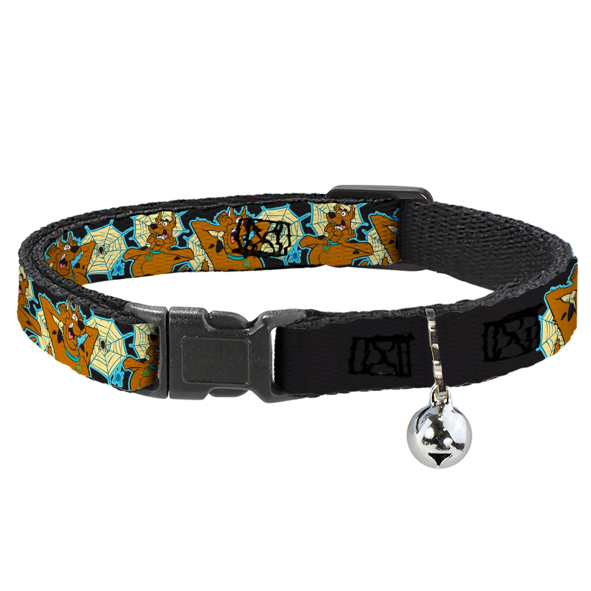 Breakaway Cat Collar with Bell - Scooby-Doo Scared Spider Web Poses Black Breakaway Cat Collars Scooby Doo