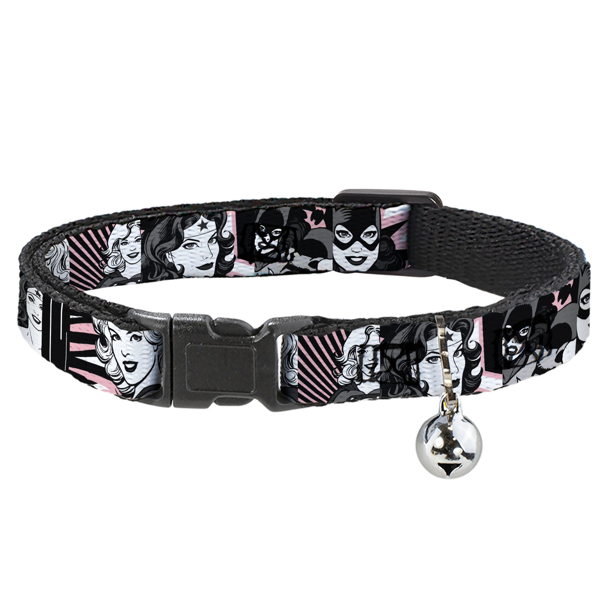 Cat Collar Breakaway - Batgirl Wonder Woman Supergirl Retro Panels Black Pink White Breakaway Cat Collars DC Comics