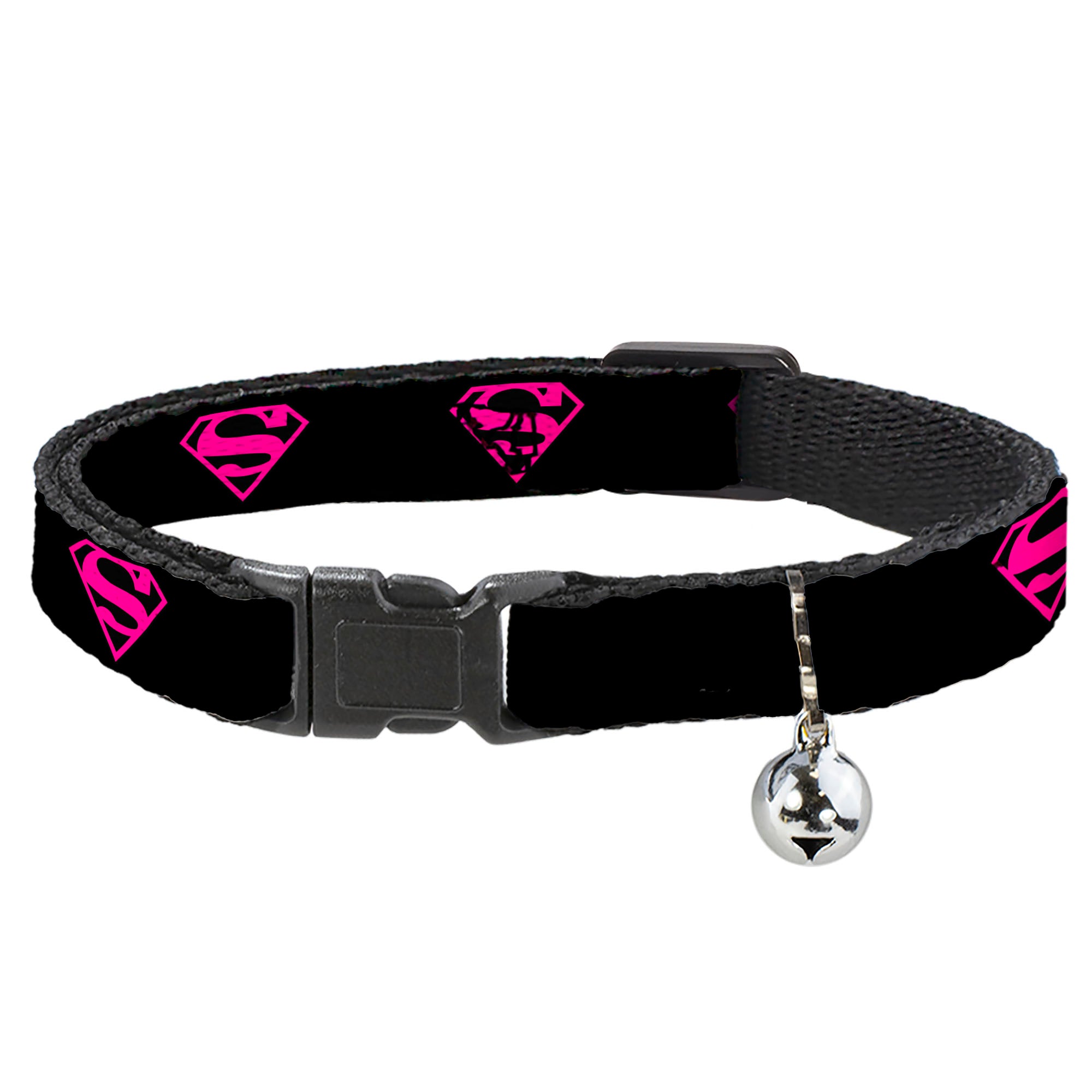 Cat Collar Breakaway - Superman Shield Black Hot Pink Breakaway Cat Collars DC Comics