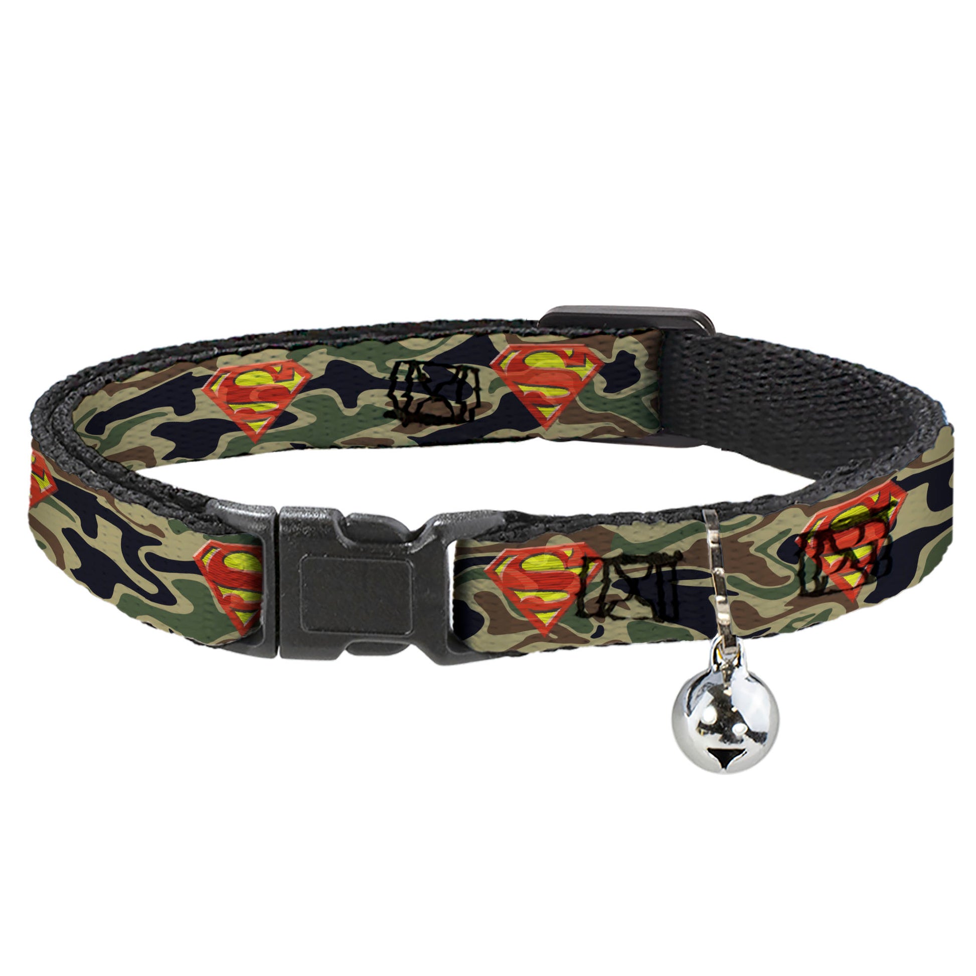 Cat Collar Breakaway - Superman Shield Camo Olive Breakaway Cat Collars DC Comics
