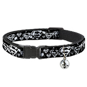 Cat Collar Breakaway - Superman Shield Splatter Black White Breakaway Cat Collars DC Comics
