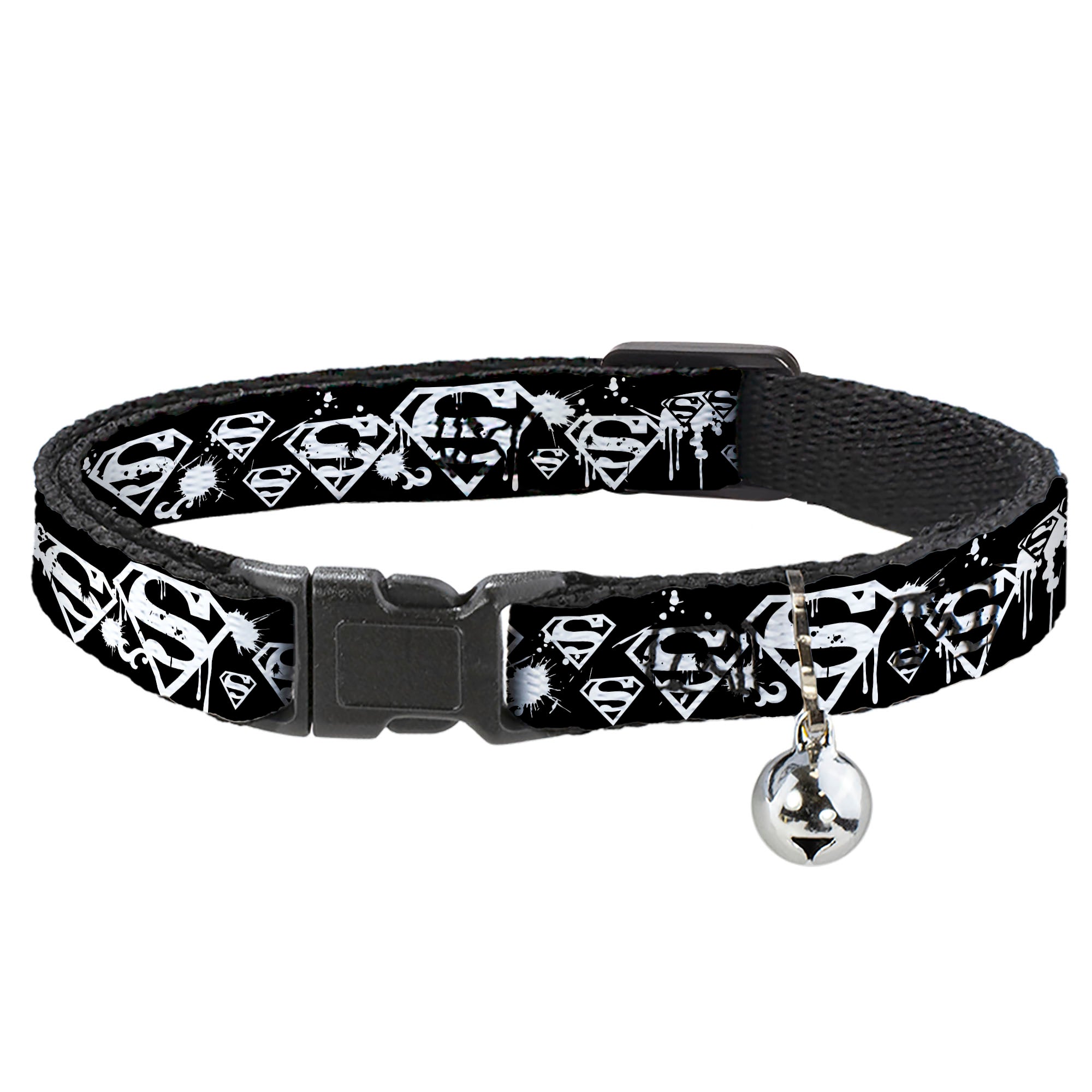 Cat Collar Breakaway - Superman Shield Splatter Black White Breakaway Cat Collars DC Comics